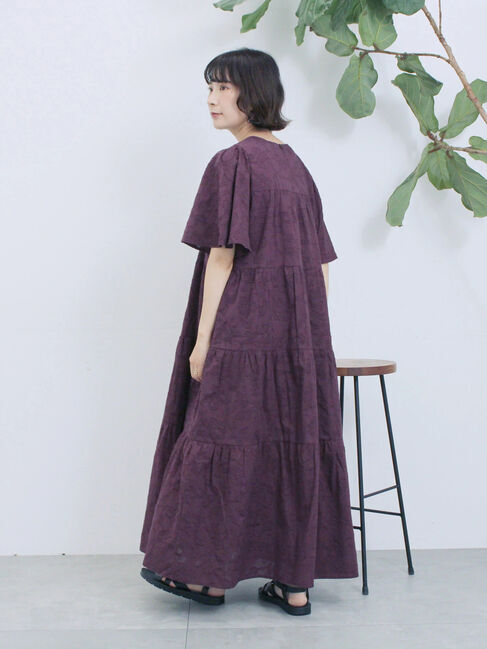 Samansa Mos2 blue「花ジャガードティアードワンピース」|ワンピース|