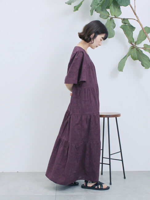 Samansa Mos2 blue「花ジャガードティアードワンピース」|ワンピース|