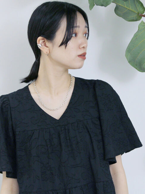 Samansa Mos2 blue「花ジャガードティアードワンピース」|ワンピース|