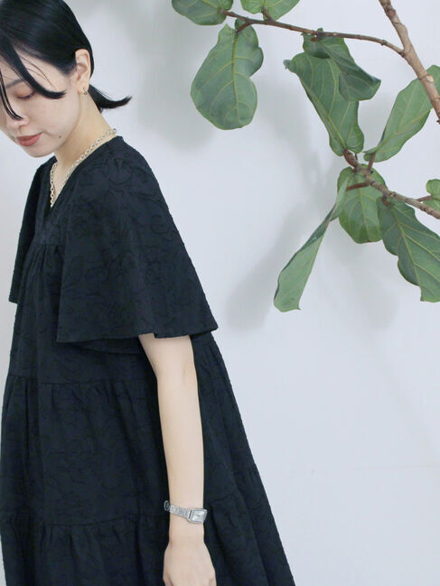 Samansa Mos2 blue「花ジャガードティアードワンピース」|ワンピース|