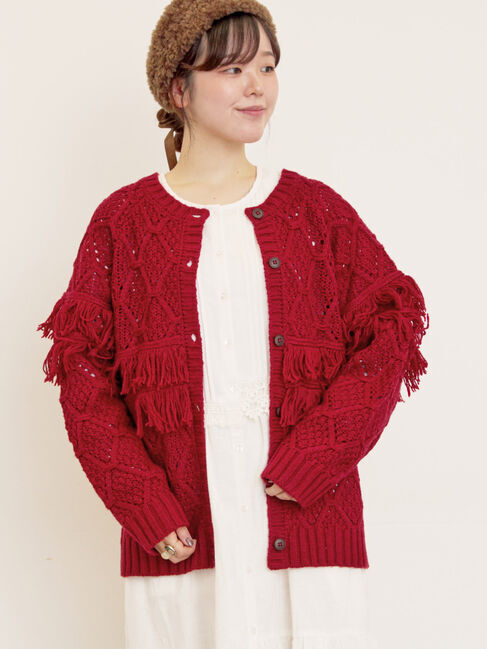 Samansa Mos2「【Fluffy Wool Blend】フリンジ前後2WAYニット」|カーディガン|