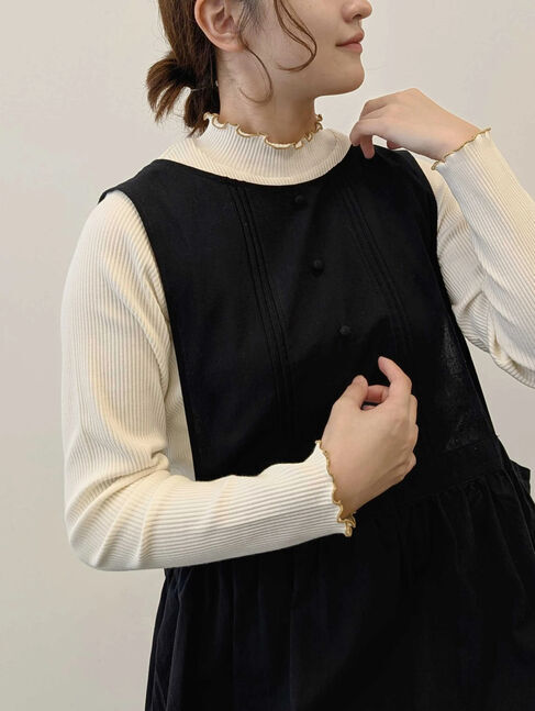 Samansa Mos2「配色メローカットリブフリルスタンドネックインナー」|Tシャツ・カットソー|オフホワイト