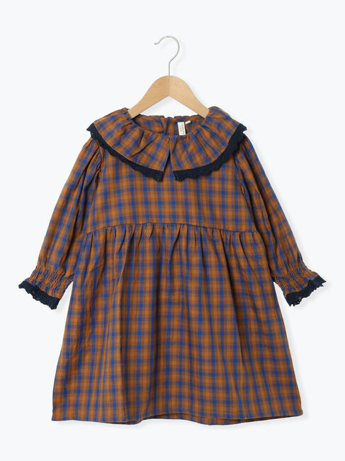 Samansa Mos2 Lagom「チェックフリル衿ワンピース」|ワンピース|キャメル