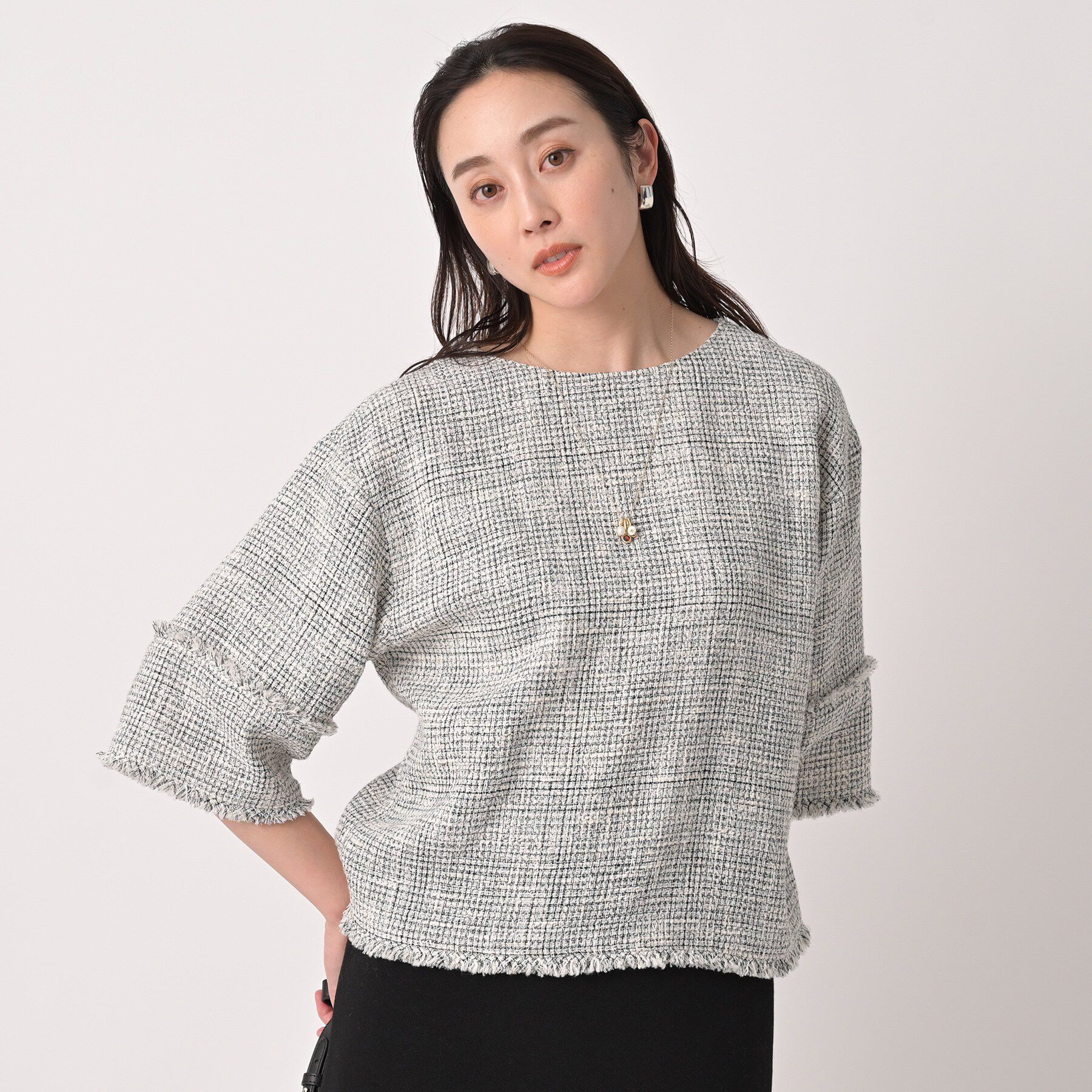 UNTITLED「【洗える】ツイードドルマンブラウス」|シャツ・ブラウス|オフホワイト(403