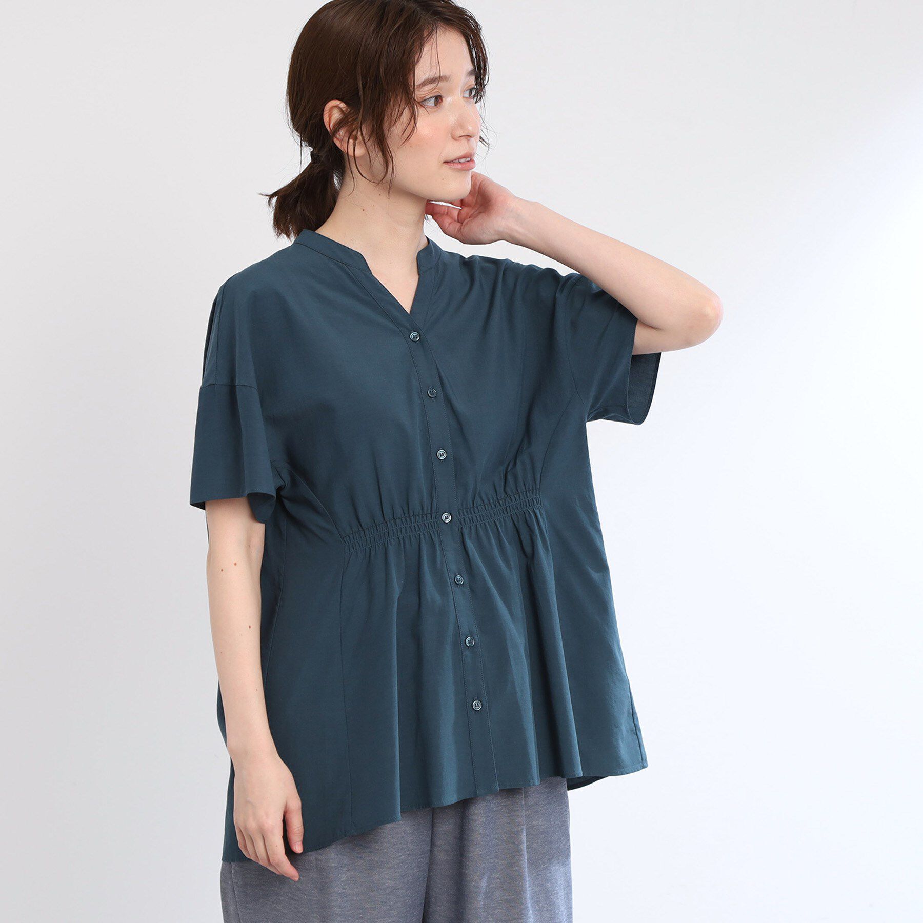 Reflect「【手洗い可】スキッパーブラウス」|シャツ・ブラウス|ブルーグリーン(09
