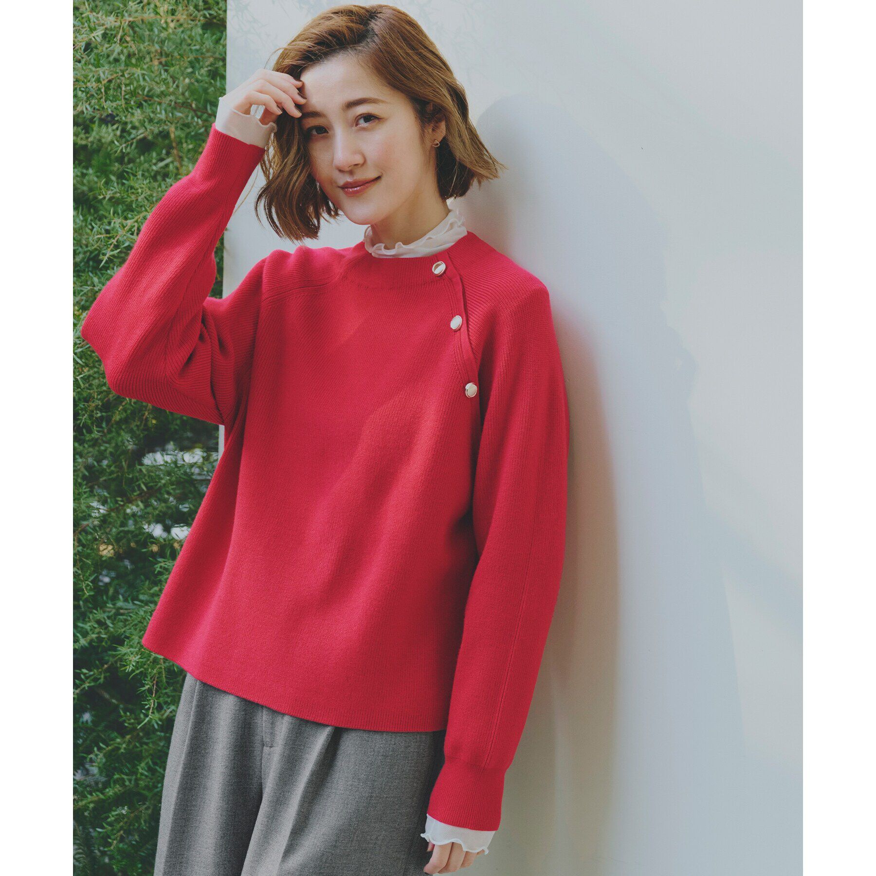 grove「肩釦ラグランスリーブプルオーバー」|ニット・セーター|レッド(062)
