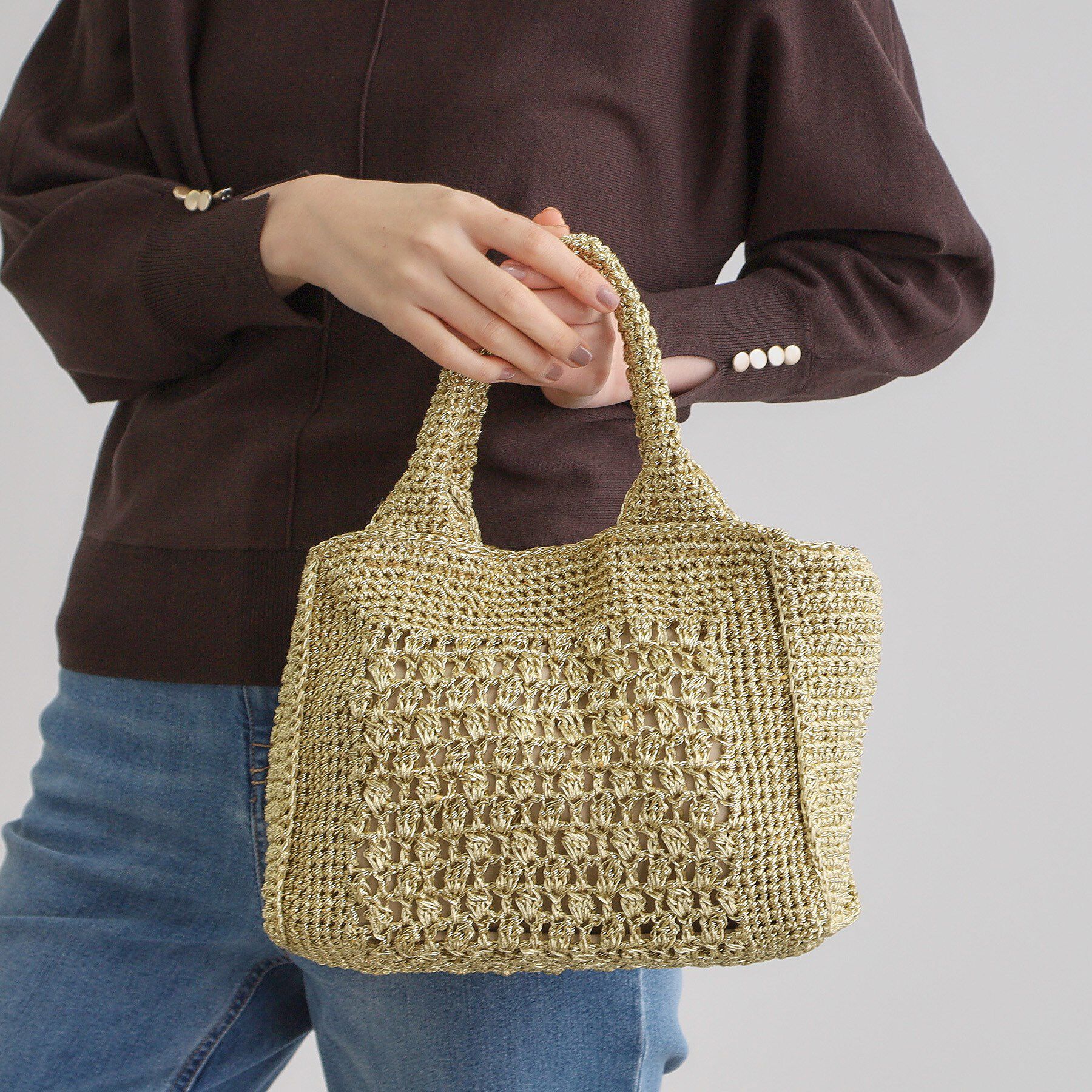 grove「【雑誌掲載】ラメコードスクエア2WAYトート」|トートバッグ|ゴールド(007)