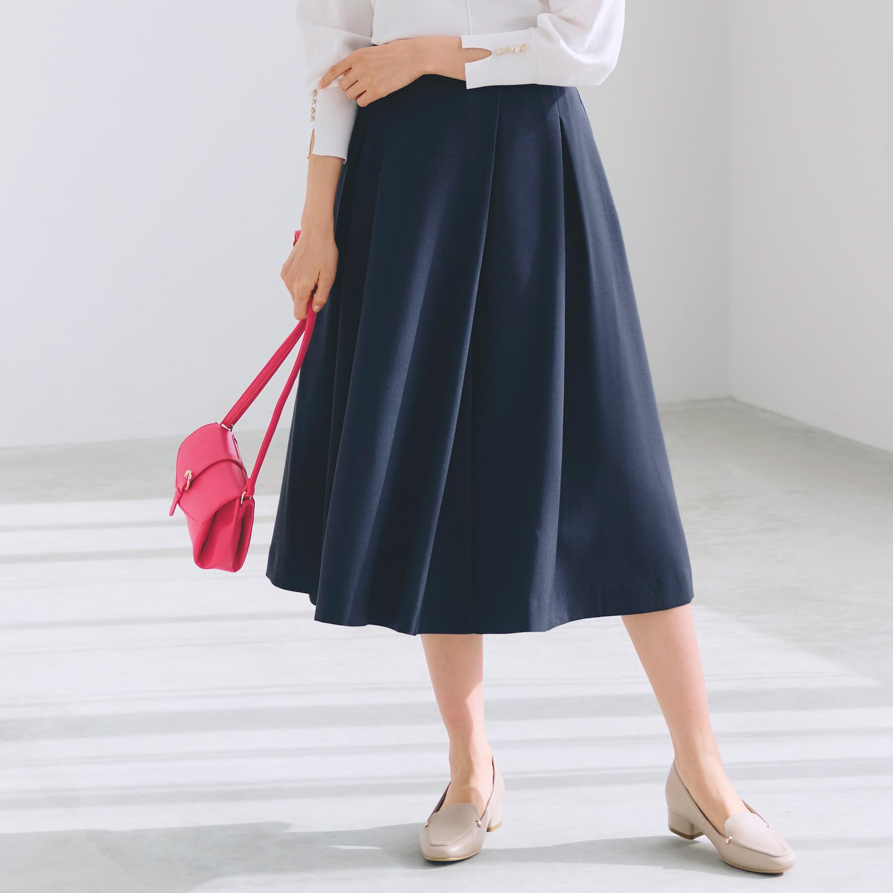 grove「サイドベルトタックフレアスカート」|スカート|ネイビー(094)