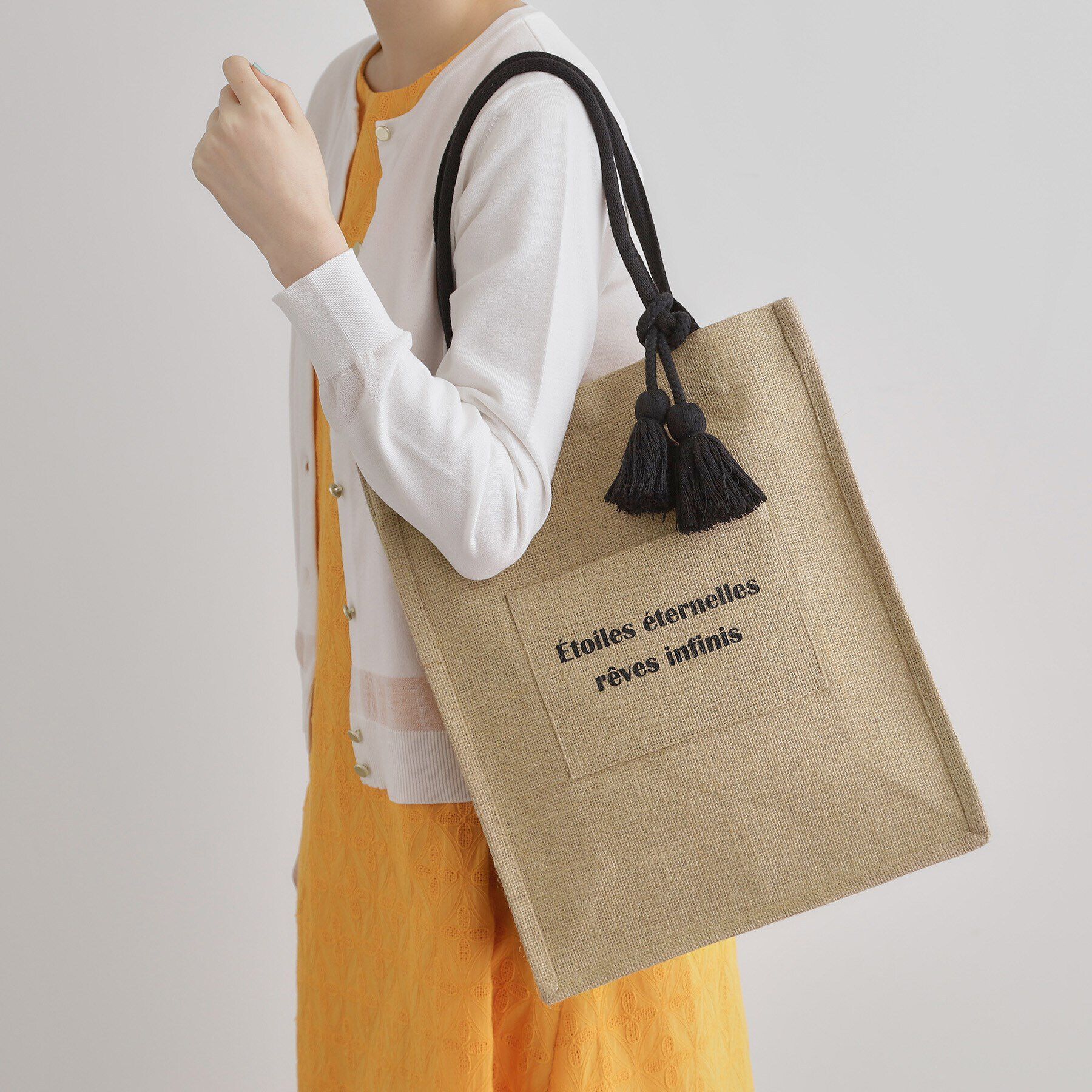 grove「タテA4ジュートタッセルトート」|トートバッグ|ブラック(019)