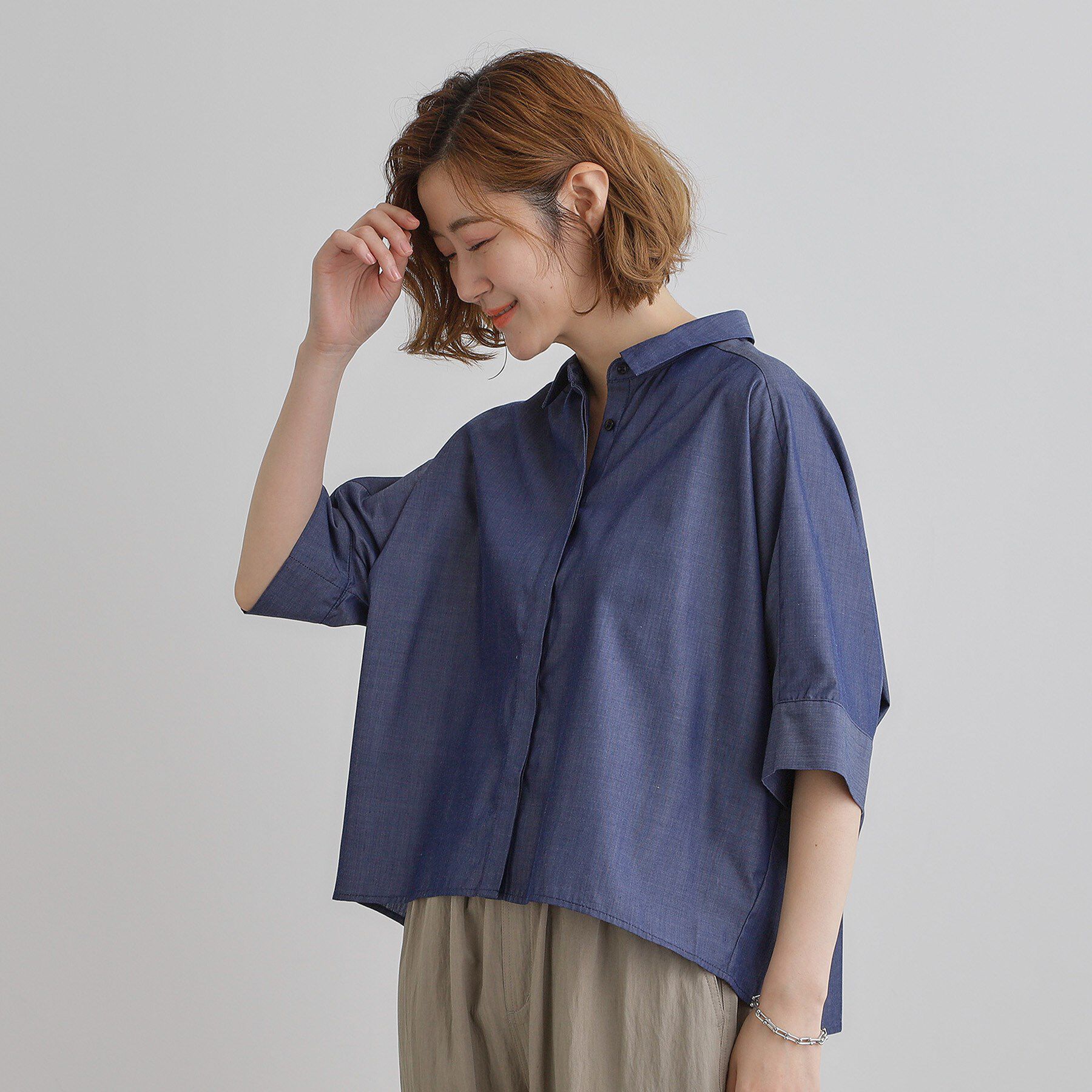 grove「【夏に嬉しい機能付き】ドルマンクロップドシャツ」|シャツ・ブラウス|