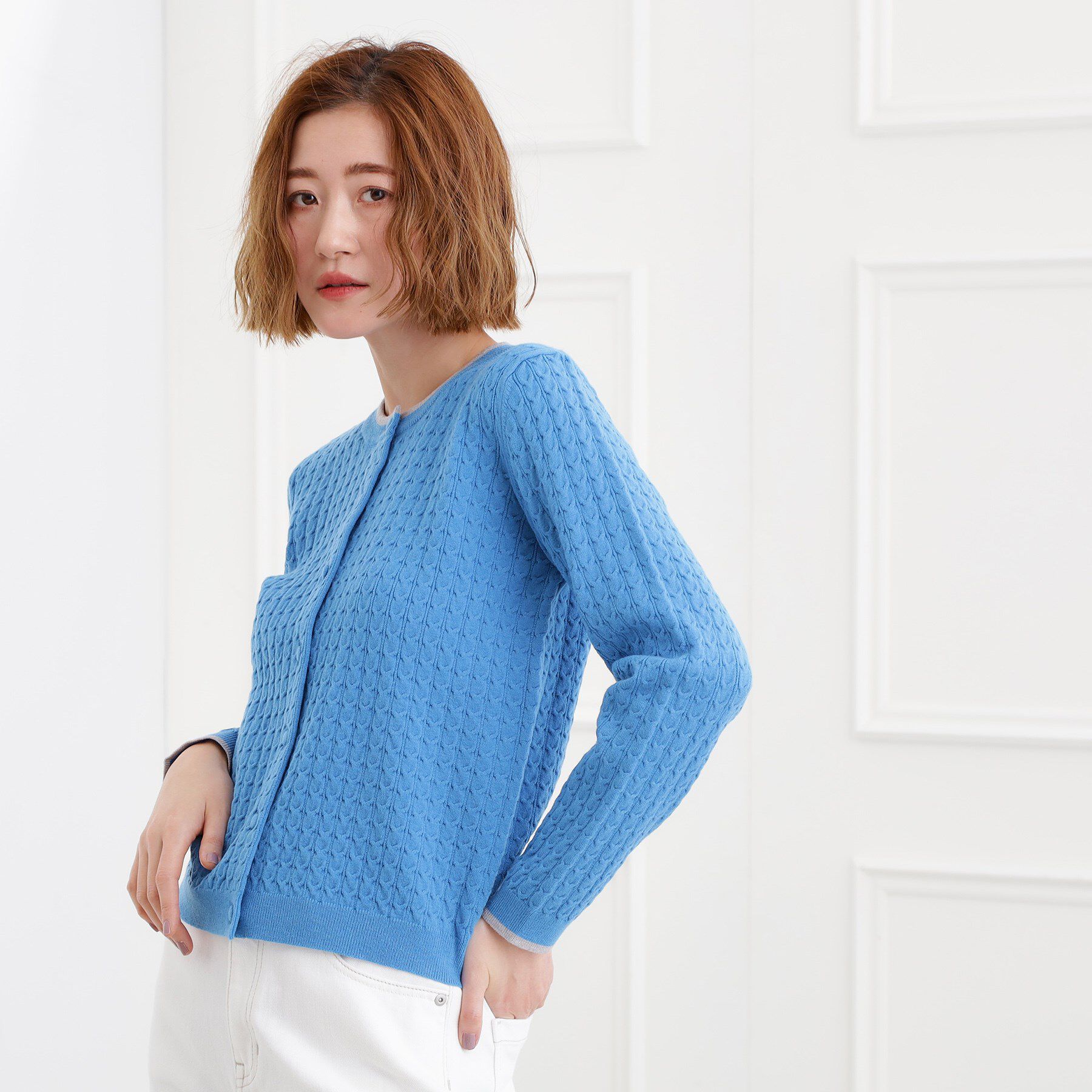 grove「ミニケーブルクルーネックカーディガン」|カーディガン|