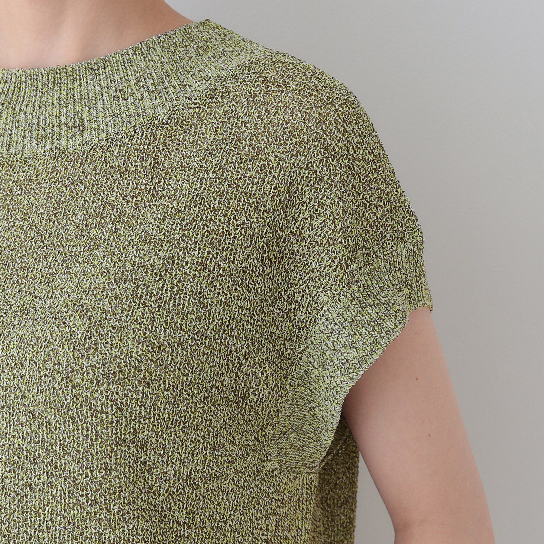 INDIVI「【和紙混素材】フレンチスリーブミックスカラーニット」|ニット・セーター|