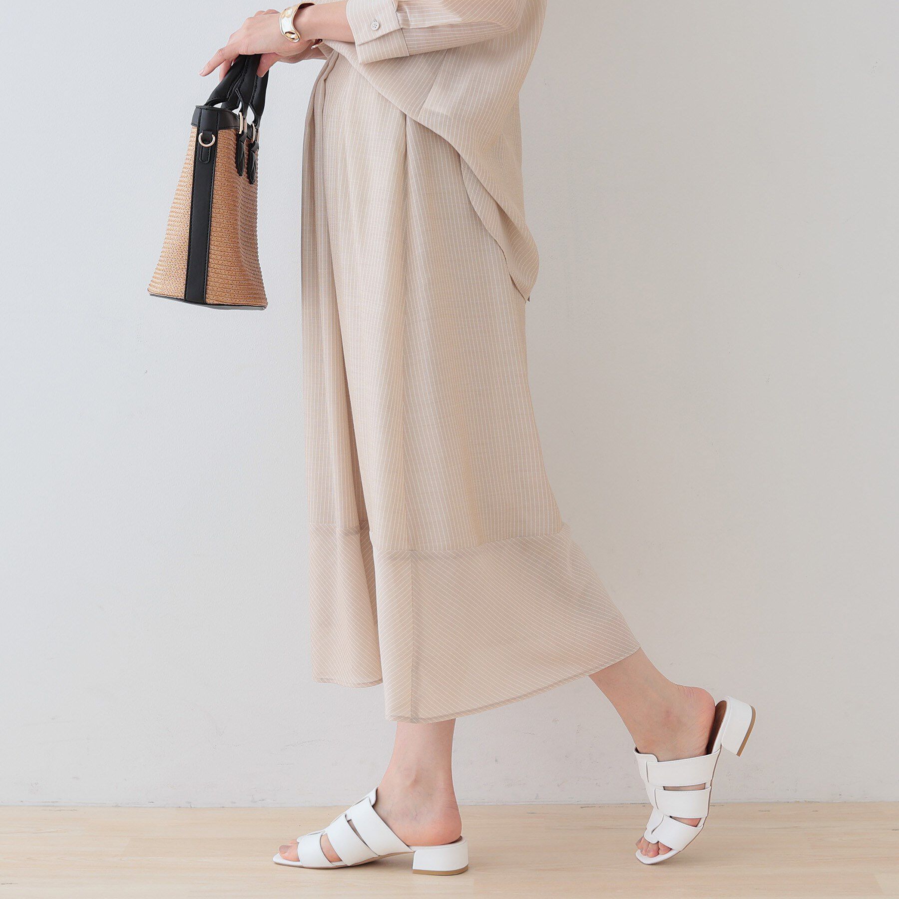 INDIVI「新色登場！【洗える／エアリー素材】巻き風ロングスカート」|スカート|