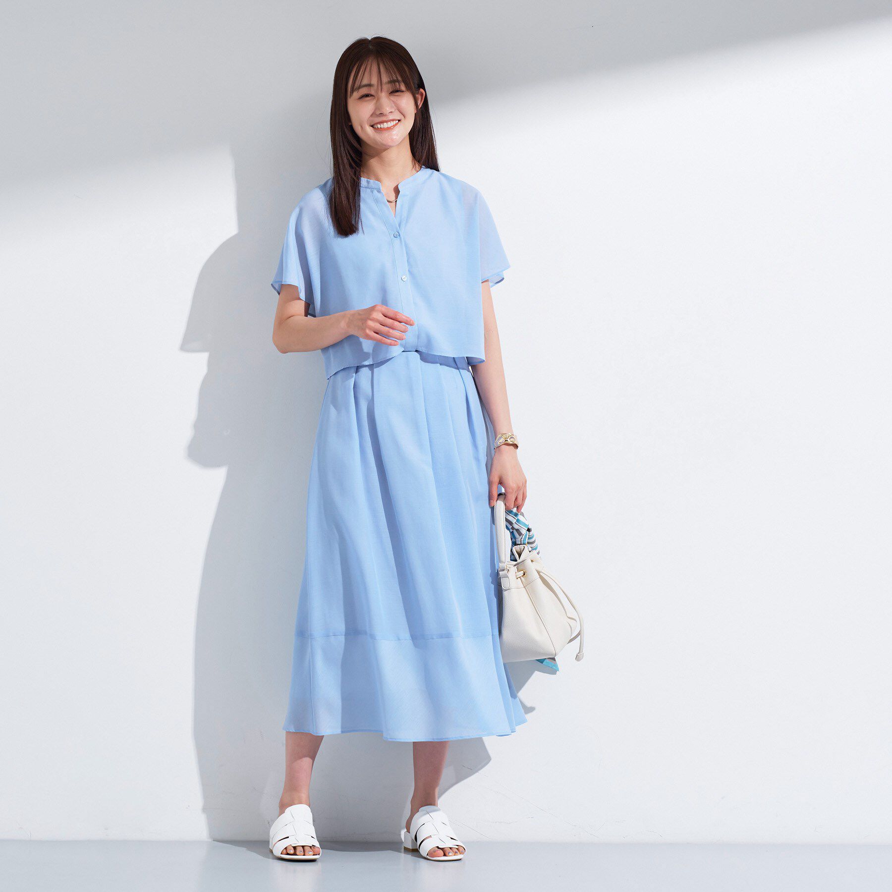 INDIVI「新色登場！【洗える／エアリー素材】巻き風ロングスカート」|スカート|