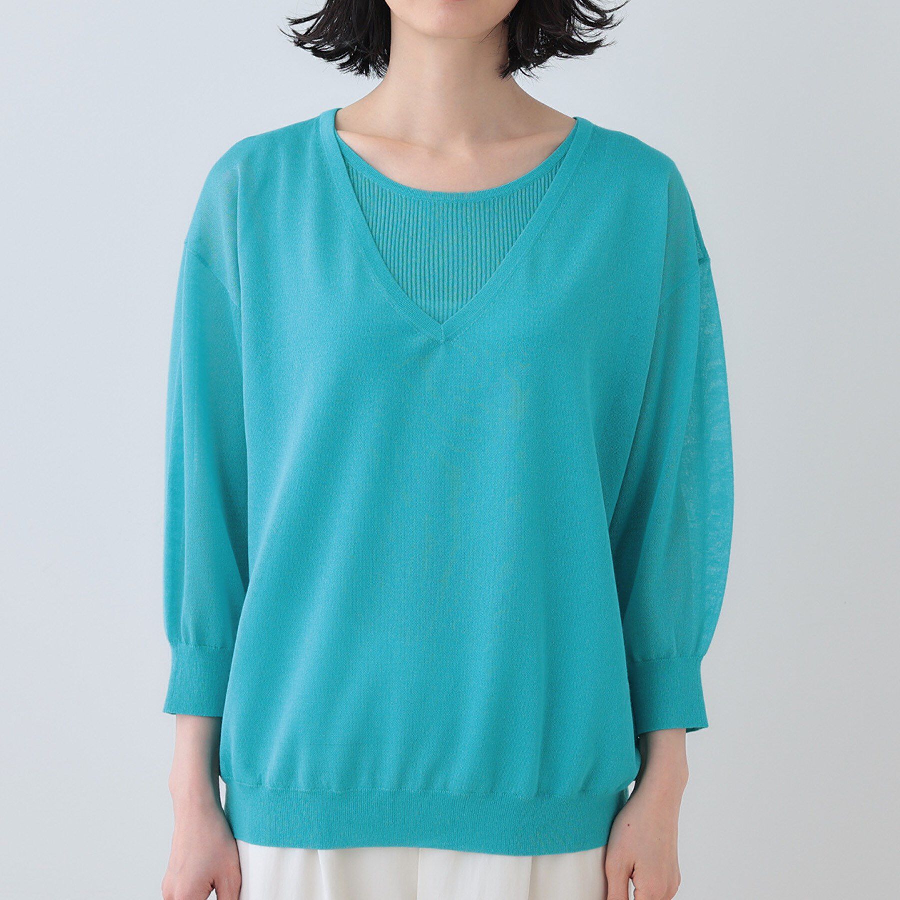 INDIVI「【洗える／シアーラメ】レイヤード風ニット」|ニット・セーター|