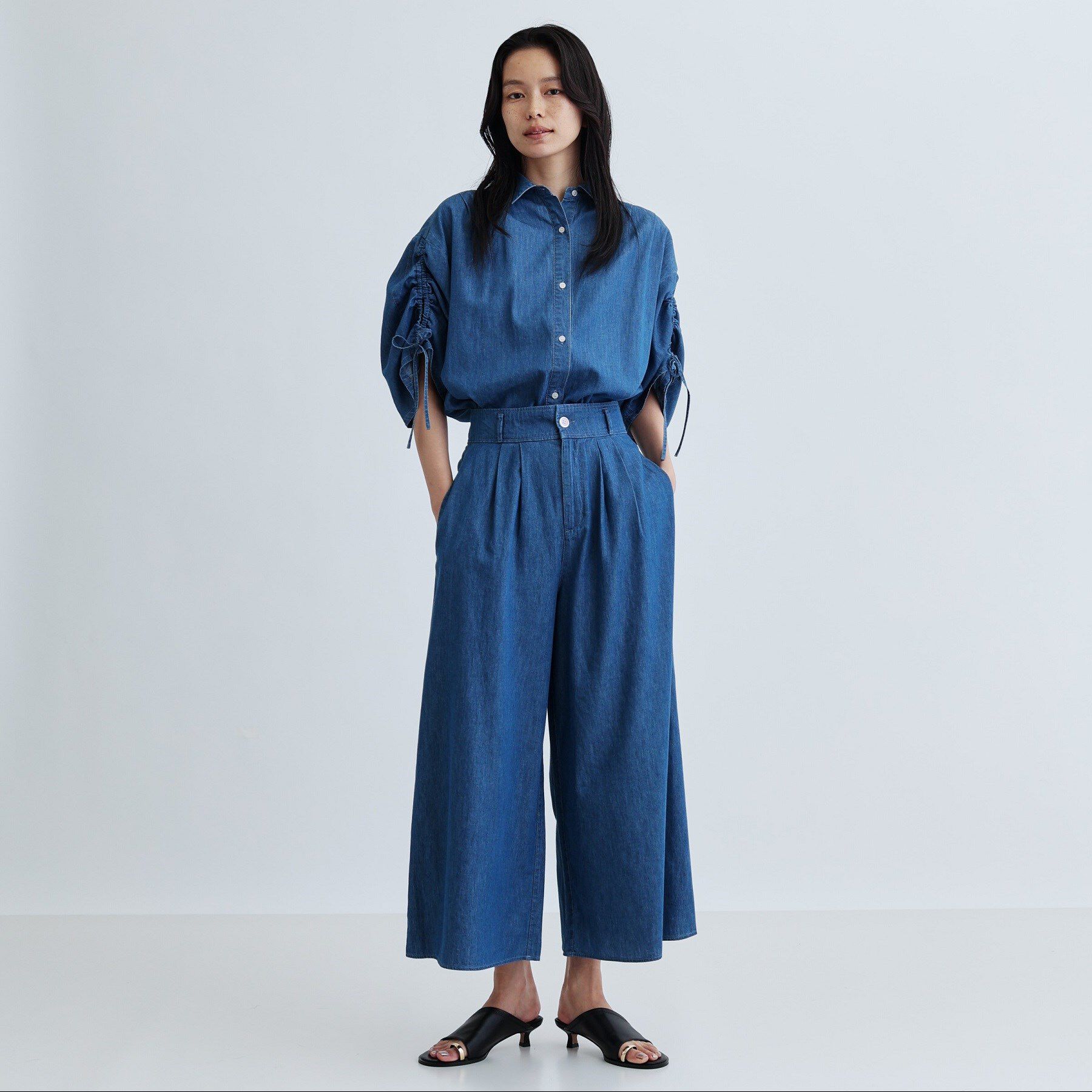 GALLEST「【セットアップ可能】ダンガリータックフレアパンツ」|その他|