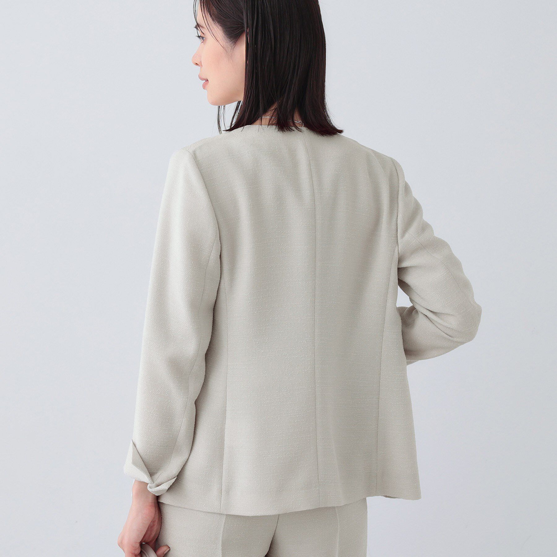 INDIVI「【日本製／SETUP可能】トリアセテート混ノーカラージャケット」|スーツ|