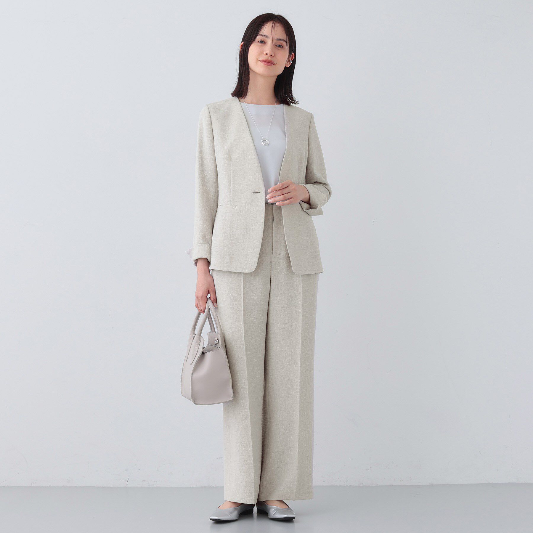 INDIVI「【日本製／SETUP可能】トリアセテート混ノーカラージャケット」|スーツ|