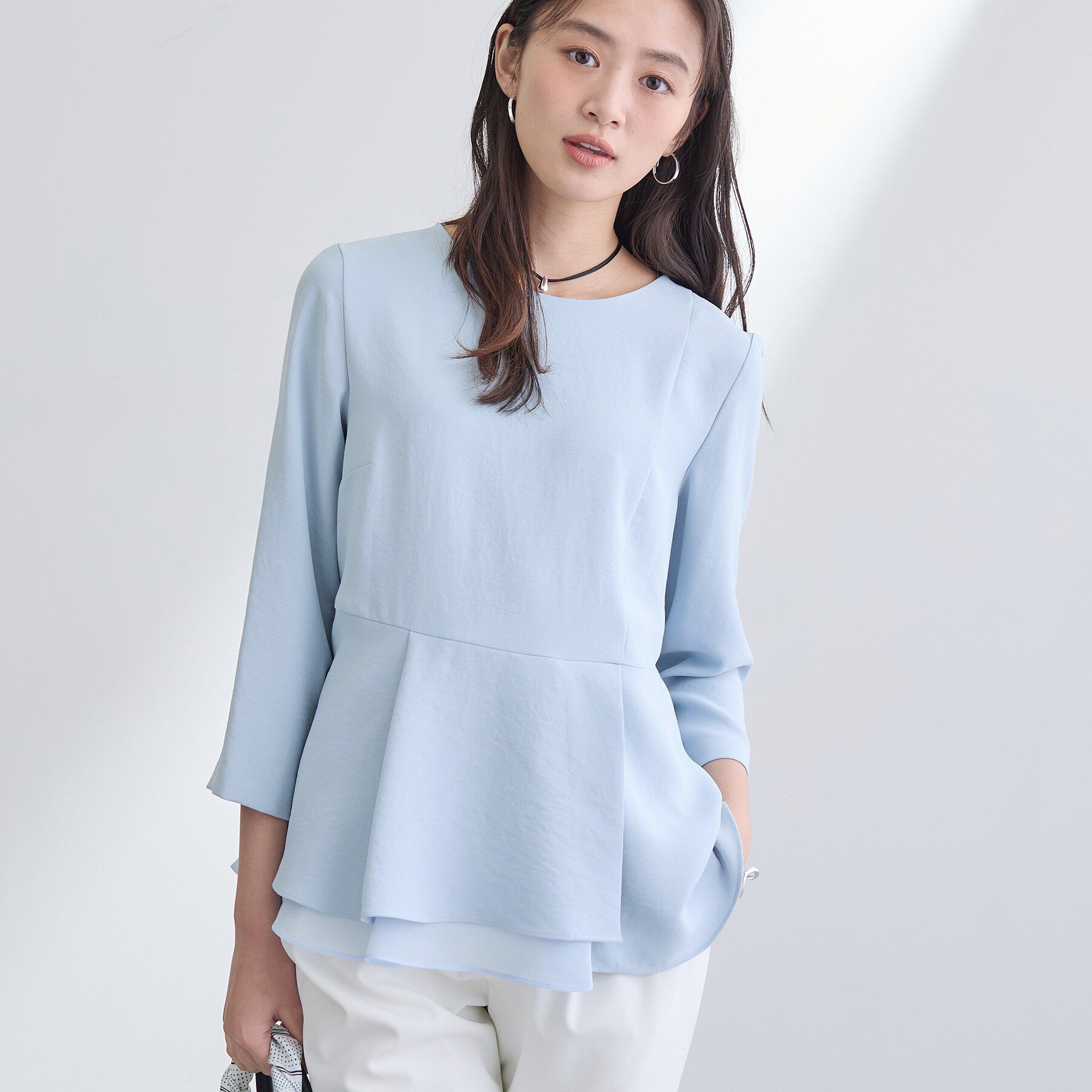 INDIVI「【洗える／UVケア／SETUP可】着る日傘ペプラムブラウス」|シャツ・ブラウス|サックスブルー(09