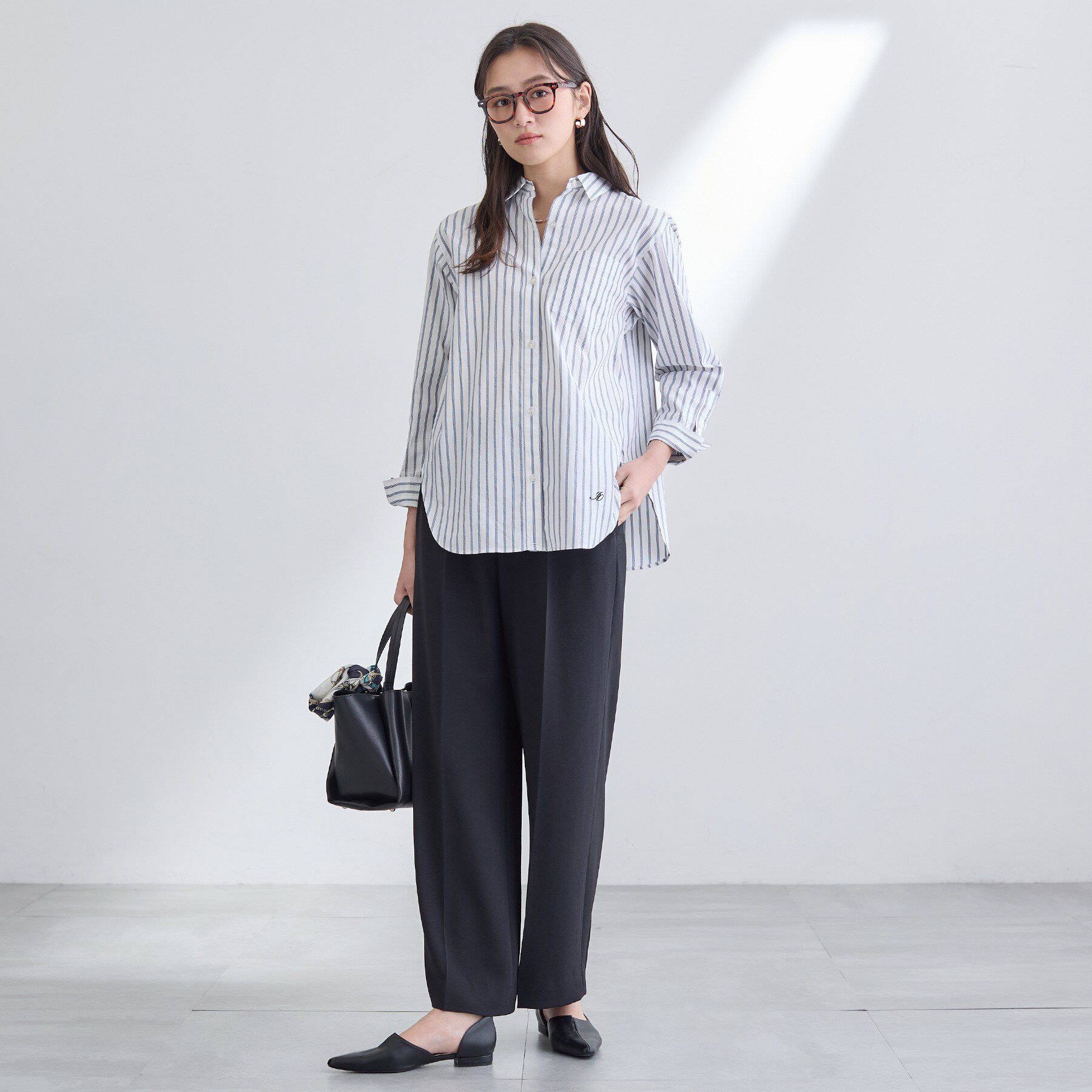 INDIVI「【2WAY／洗える】ラメストライプ コットン混シャツ」|シャツ・ブラウス|