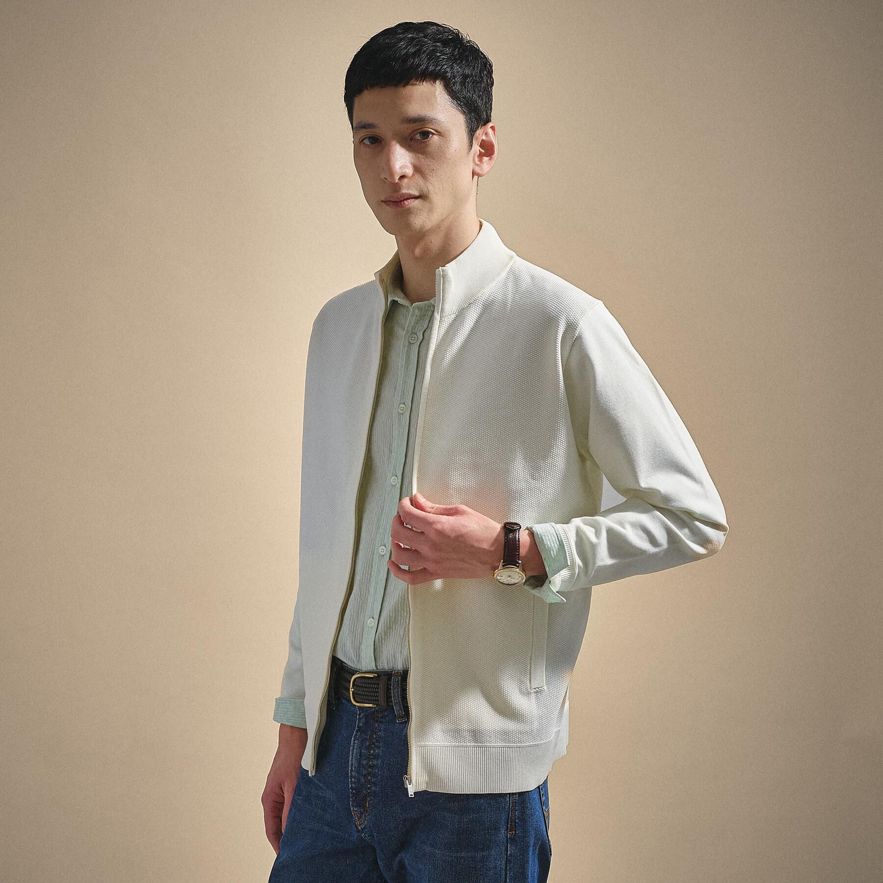 TAKEO KIKUCHI「ジップアップ 鹿の子 ニット」|ニット・セーター|