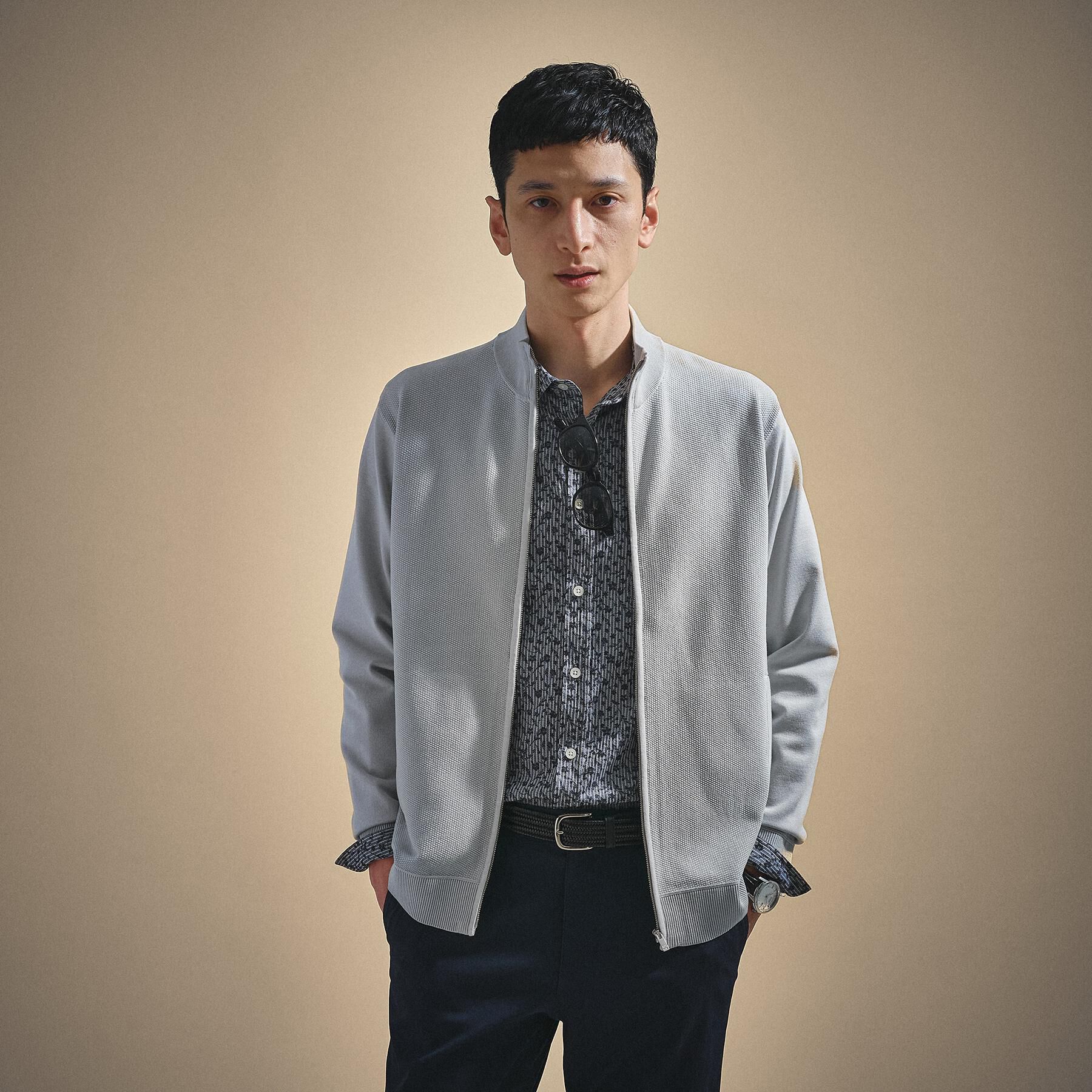 TAKEO KIKUCHI「ジップアップ 鹿の子 ニット」|ニット・セーター|