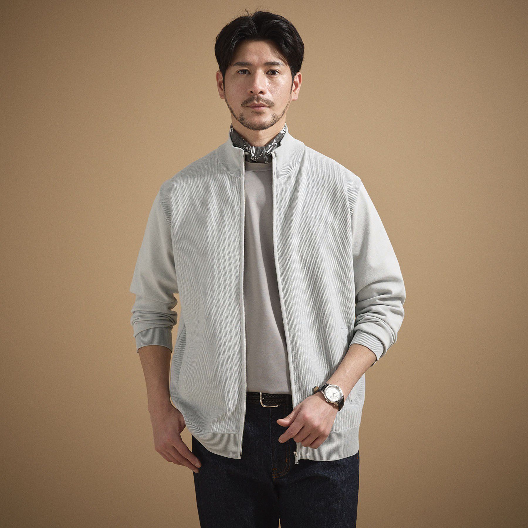 TAKEO KIKUCHI「ジップアップ 鹿の子 ニット」|ニット・セーター|