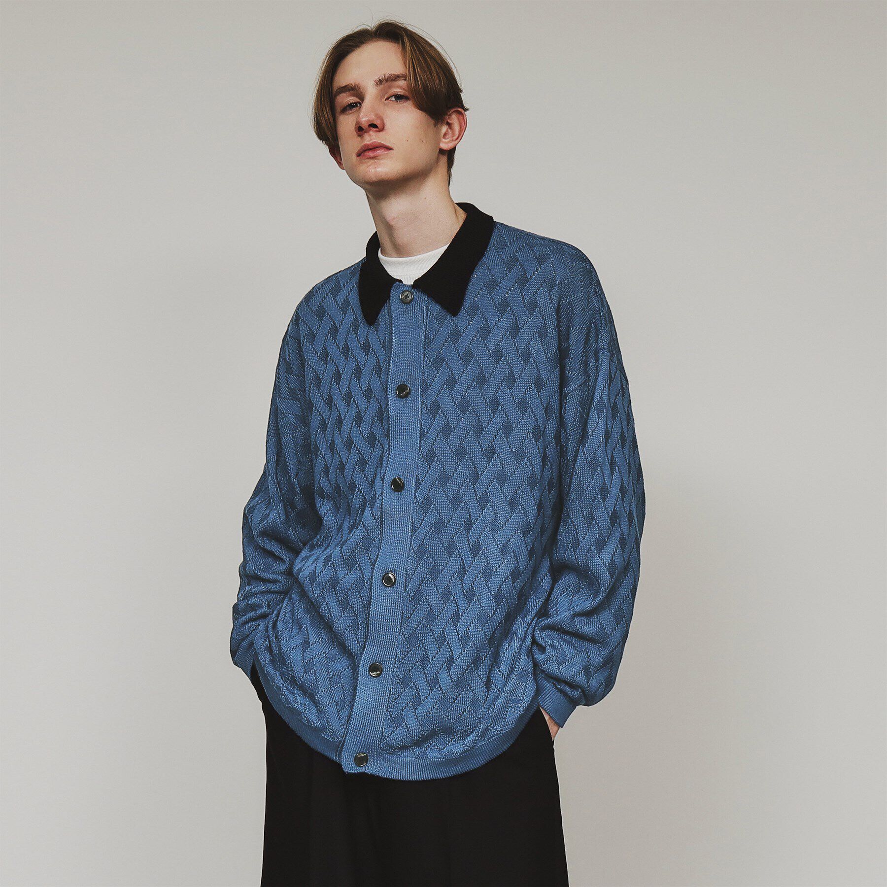 tk.TAKEO KIKUCHI「衿付きニットカーディガン」|カーディガン|ブルー(592)