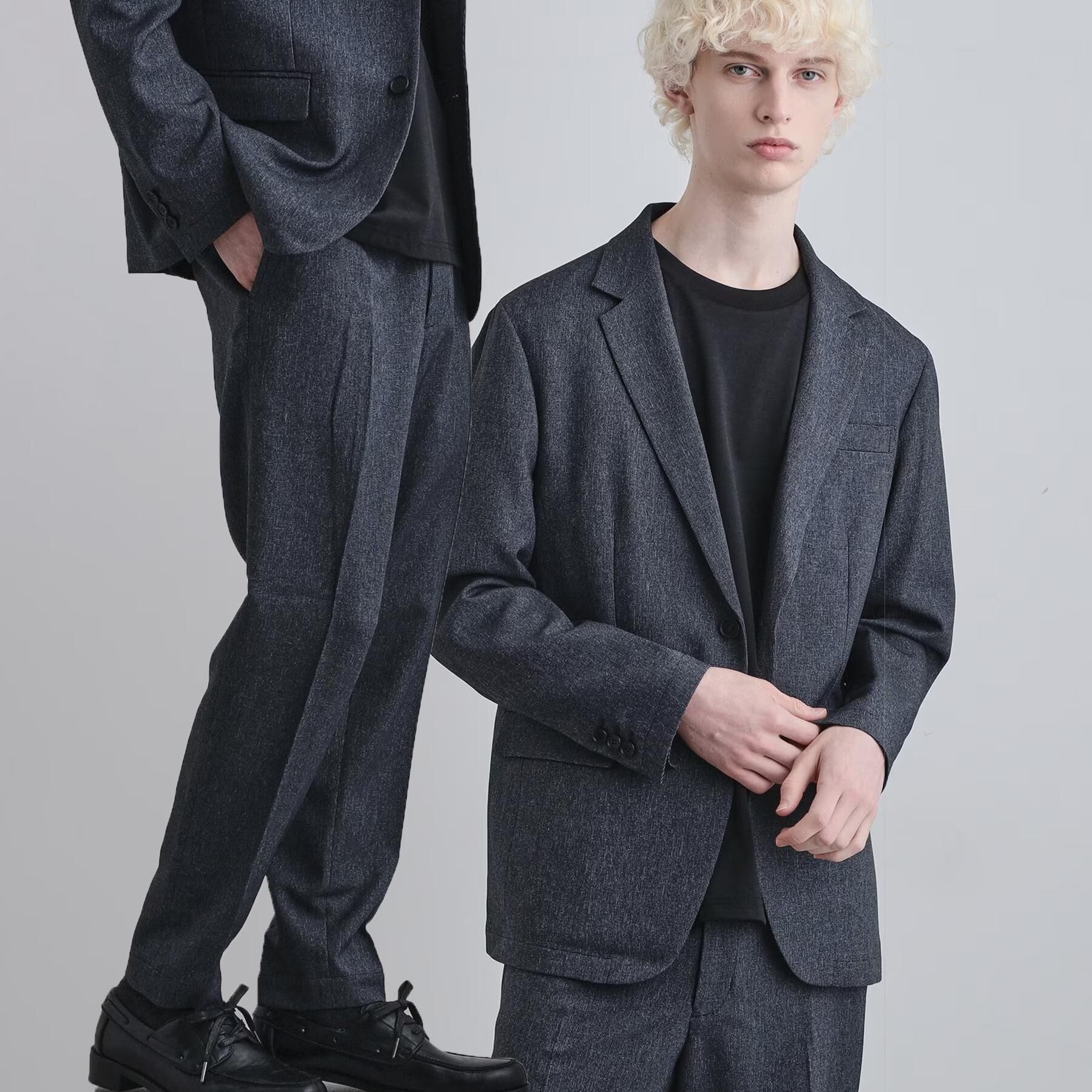 tk.TAKEO KIKUCHI「【上下2点セット】洗えるピンヘッドストレッチセットアップ/ビジネスOK」|スーツ|ブルー(092)