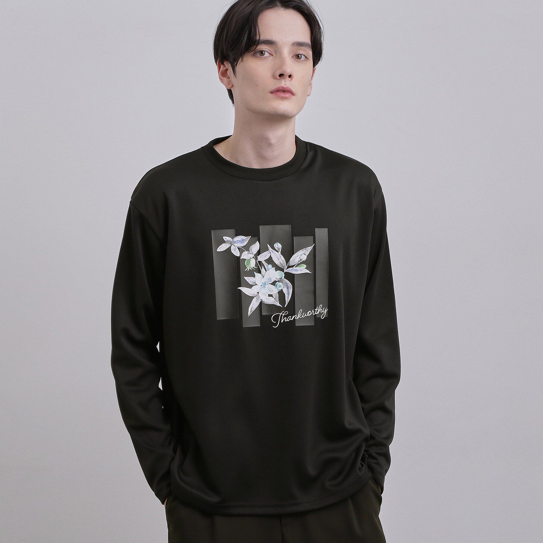 tk.TAKEO KIKUCHI「フロントフラワーカットソー」|Tシャツ・カットソー|ブラック(019)