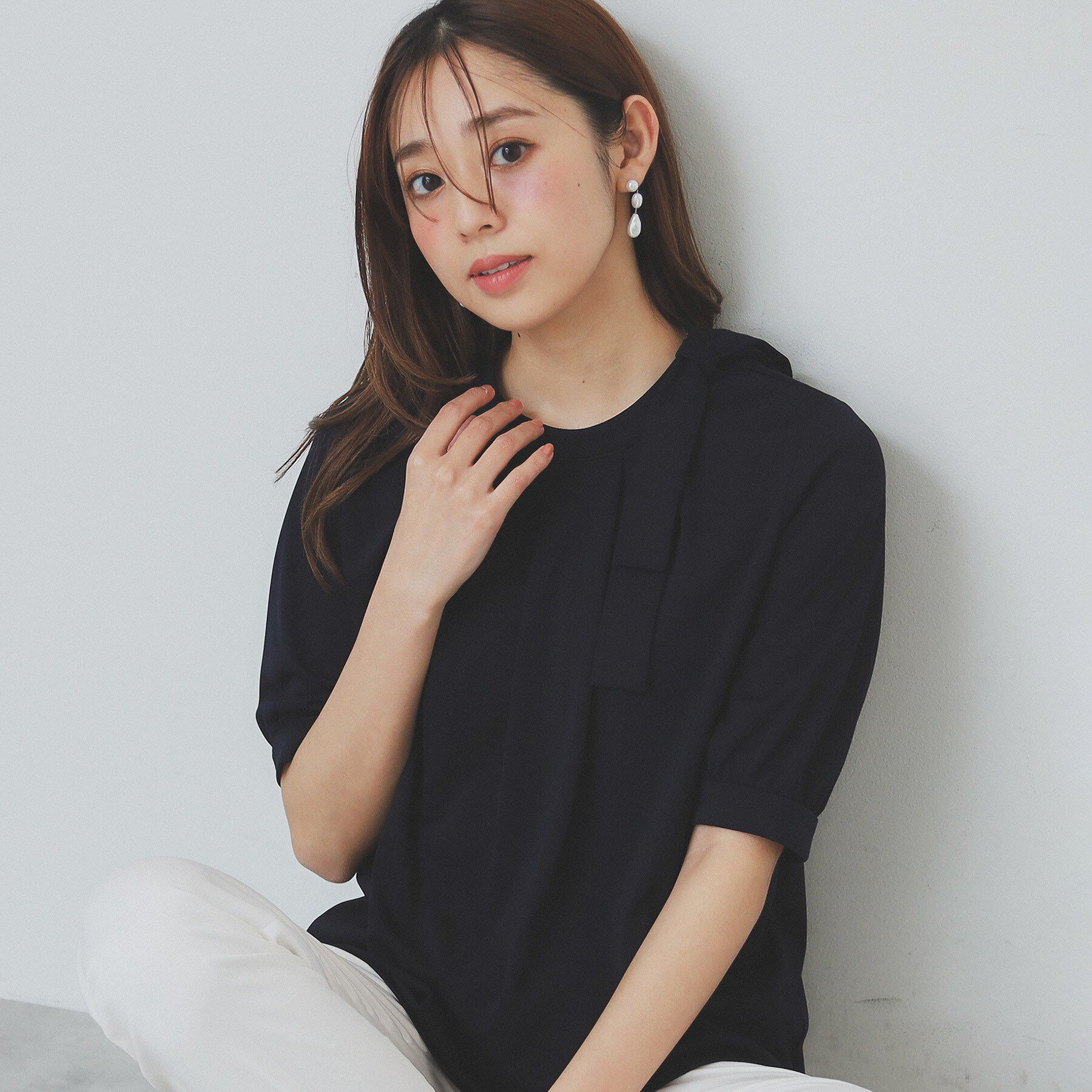 index「サイドリボンデザイントップス【UV/接触冷感/吸水速乾/洗濯機洗い可】」|シャツ・ブラウス|ネイビー(094)