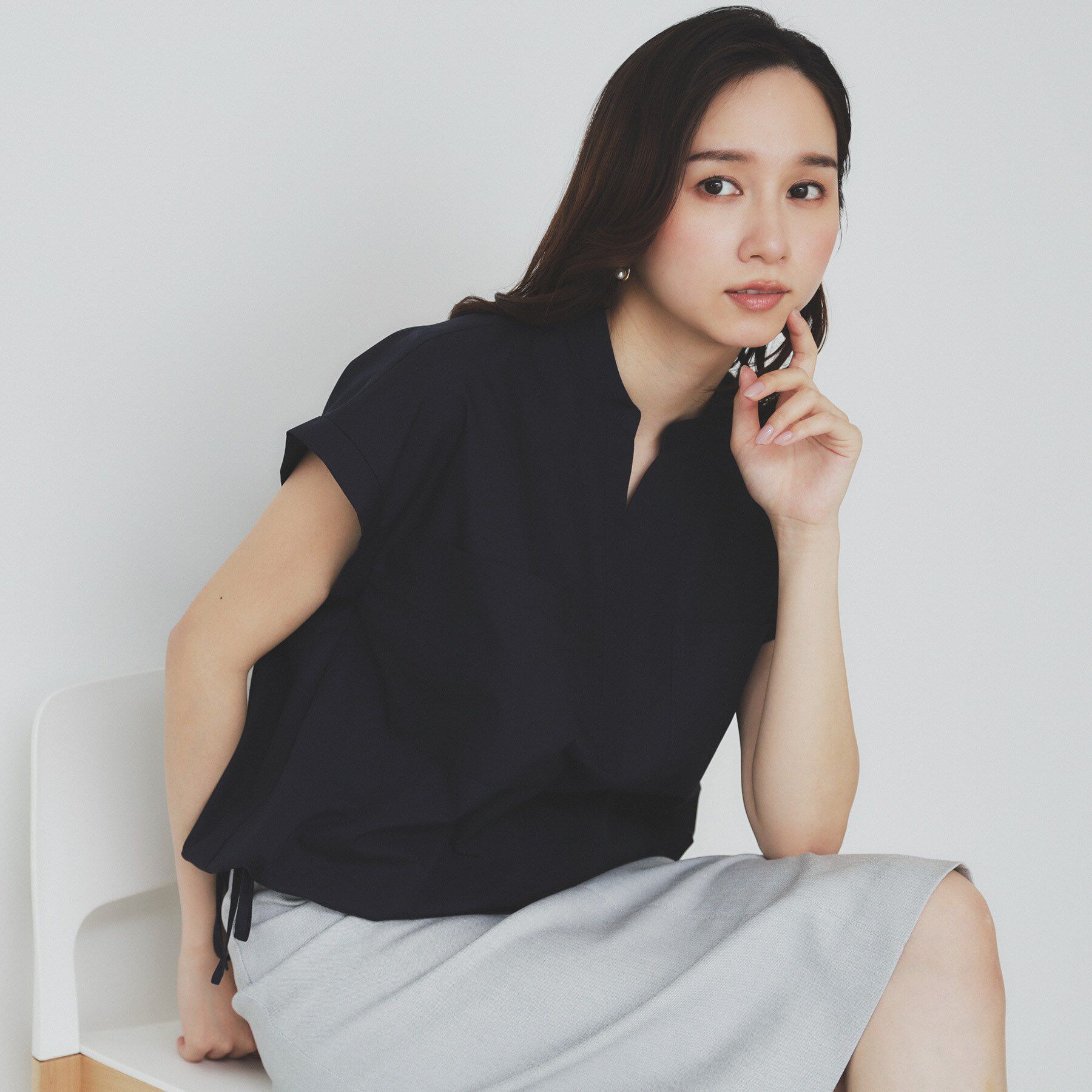 index「ダブルポケットスキッパーシャツ【洗濯機洗い可/イージーアイロン】」|シャツ・ブラウス|ネイビー(094)