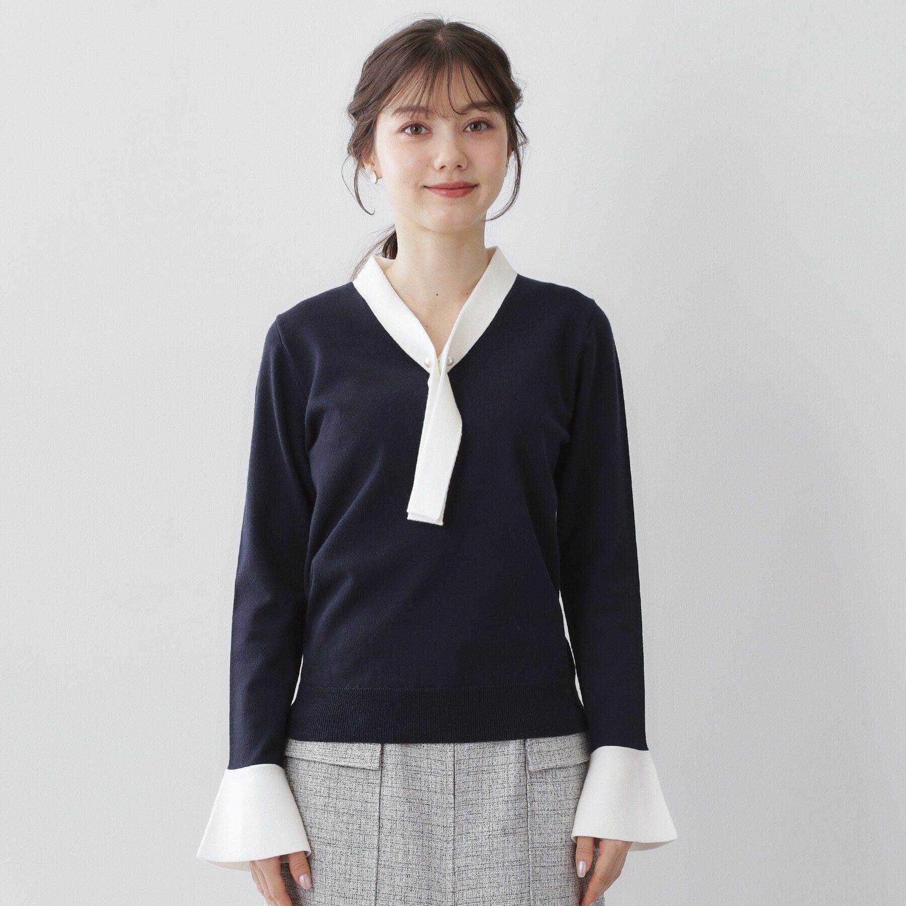 index「バイカラーボウタイパール調ニット【洗濯機OK】」|ニット・セーター|