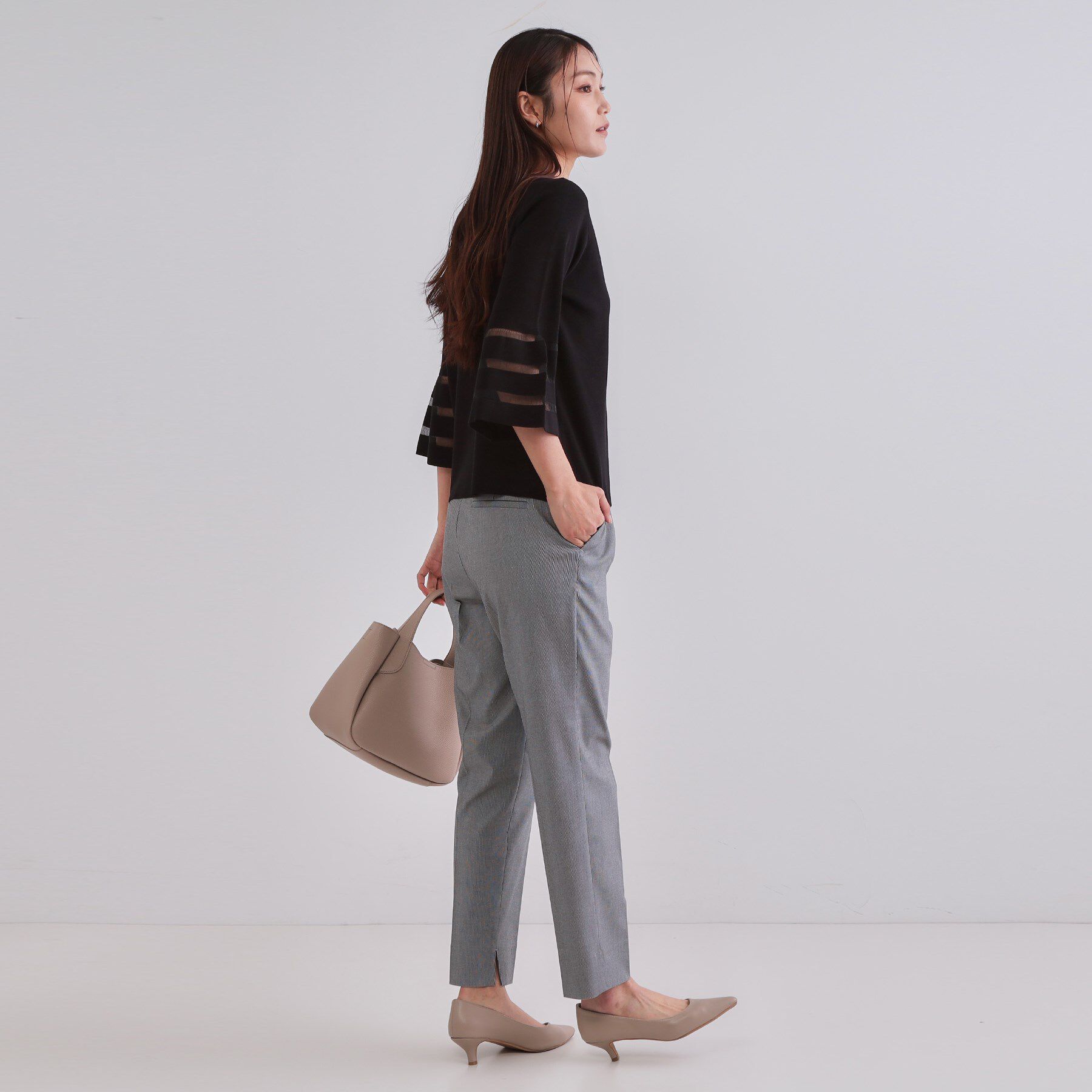 OPAQUE.CLIP「《6色展開》シアーボーダーフレアスリーブニット【洗濯機洗い可】」|ニット・セーター|