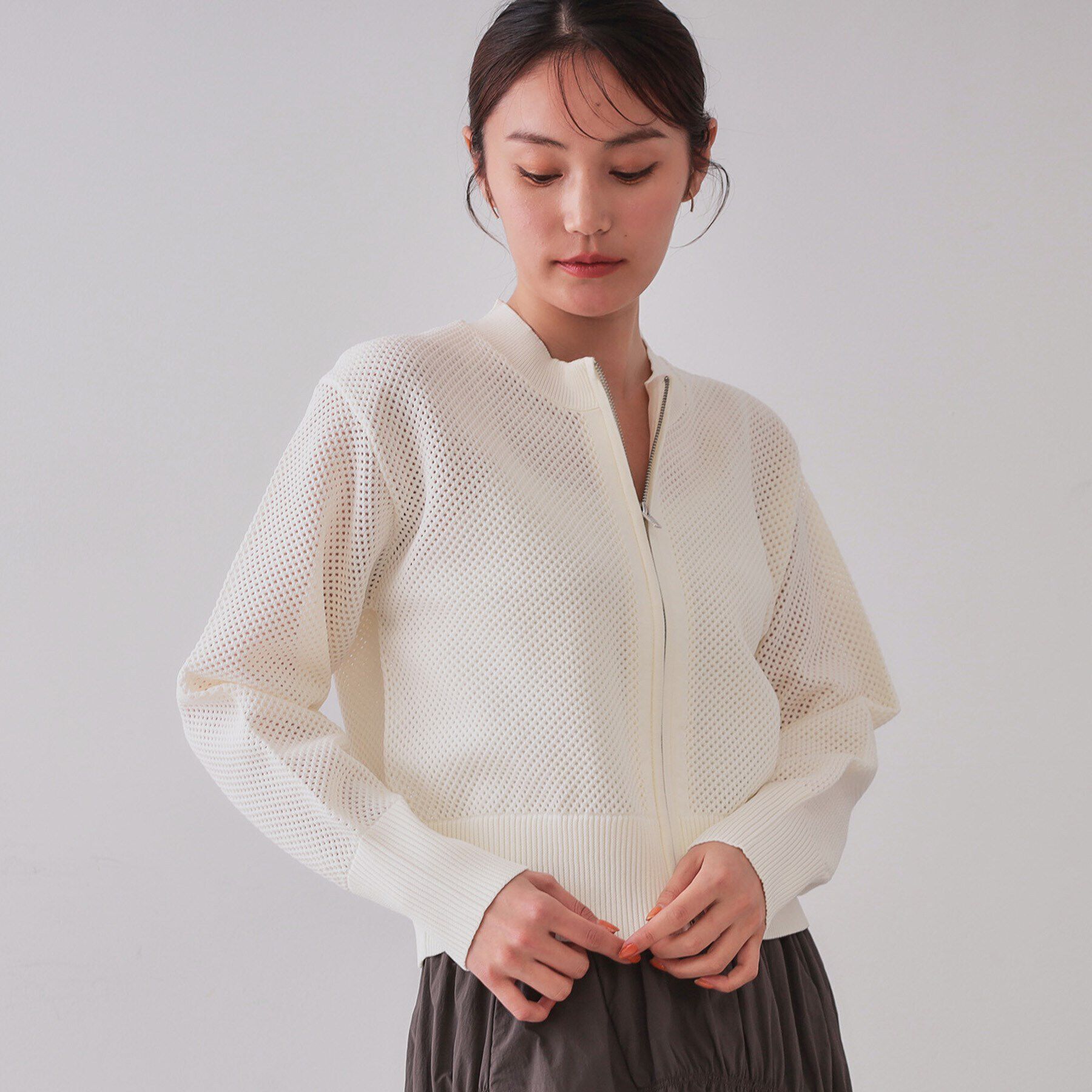 OPAQUE.CLIP「メッシュZIPニットカーディガン【洗濯機洗い可】」|カーディガン|