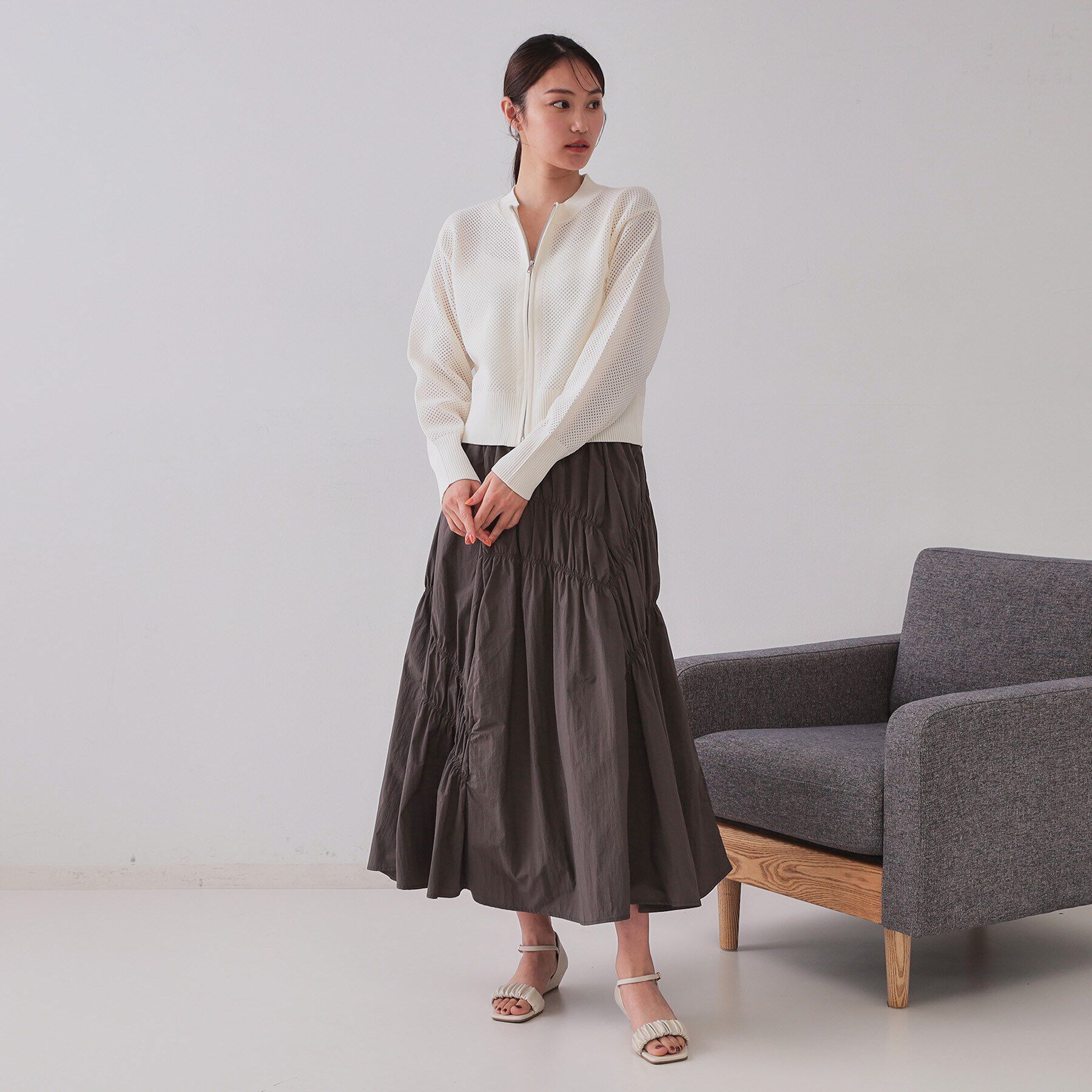 OPAQUE.CLIP「メッシュZIPニットカーディガン【洗濯機洗い可】」|カーディガン|