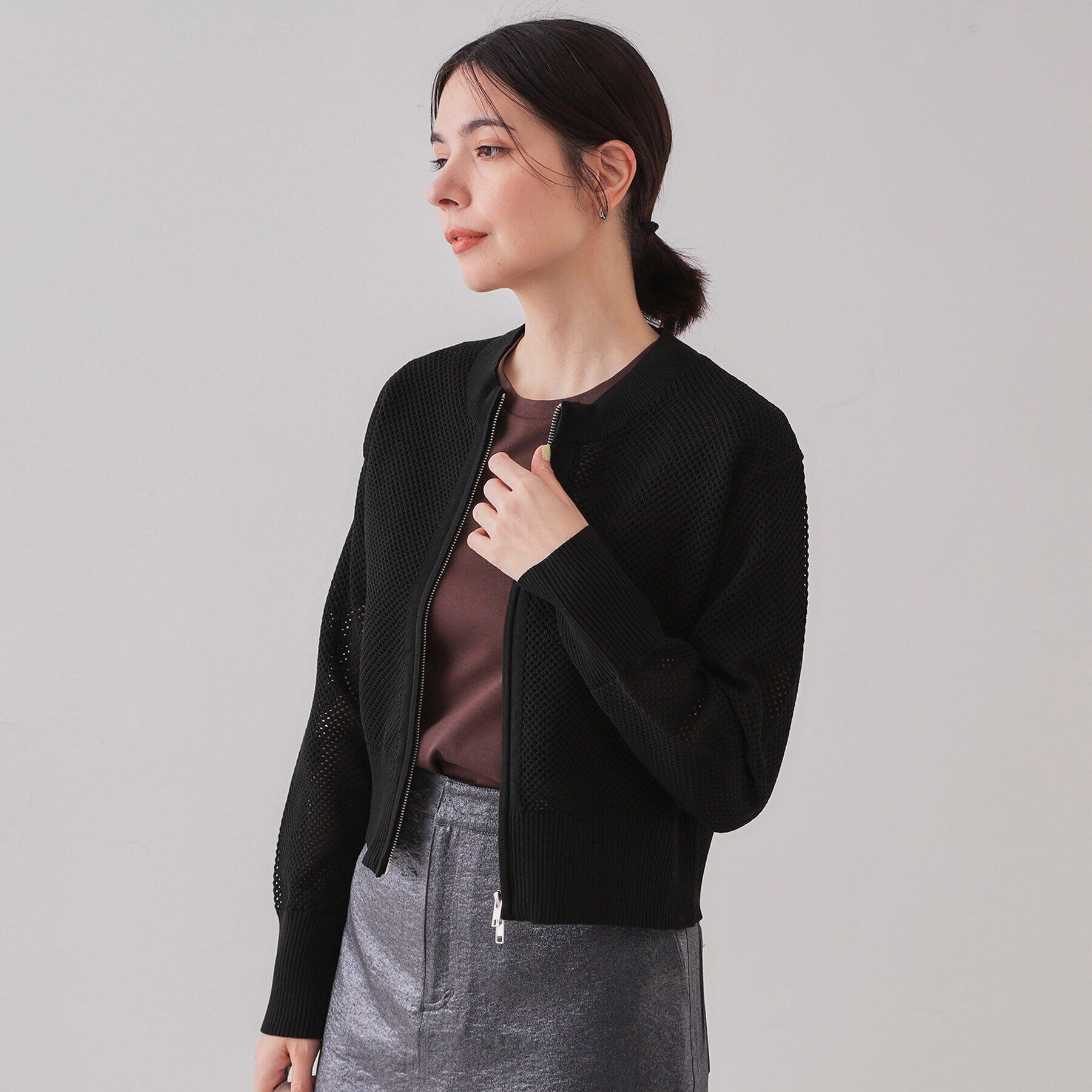 OPAQUE.CLIP「メッシュZIPニットカーディガン【洗濯機洗い可】」|カーディガン|