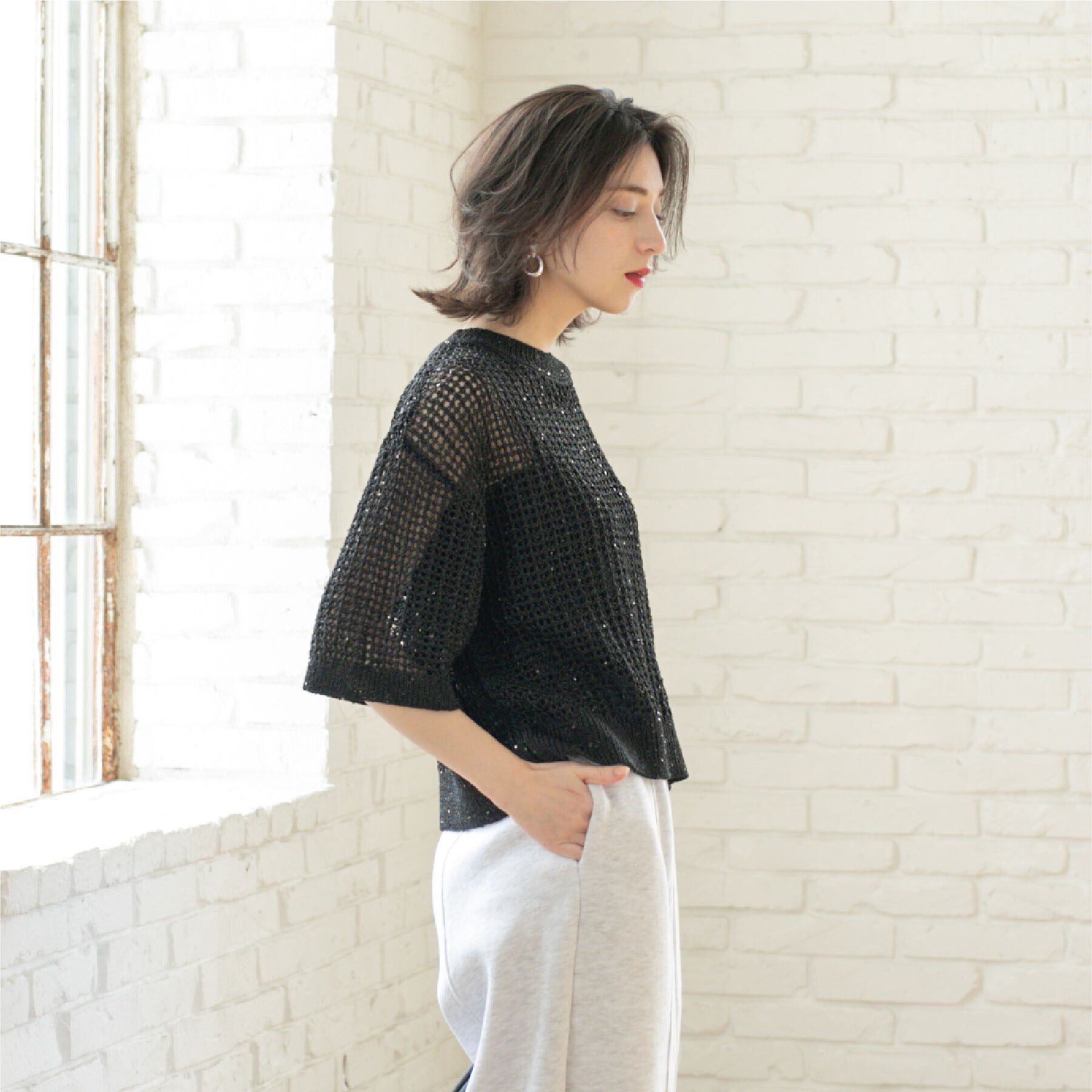 OPAQUE.CLIP「スパンコールメッシュニット」|ニット・セーター|