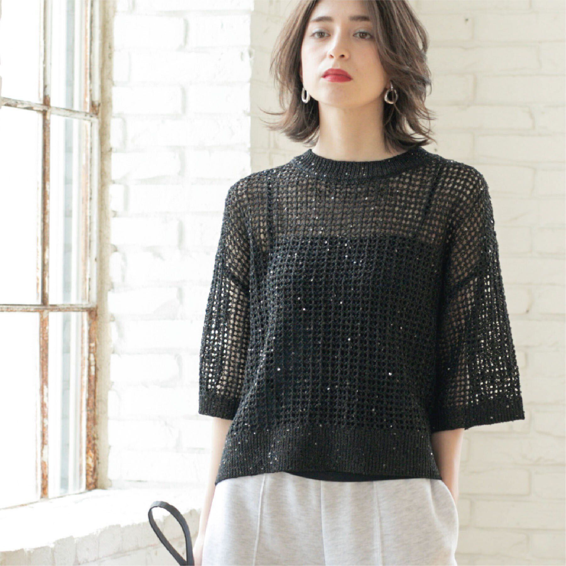 OPAQUE.CLIP「スパンコールメッシュニット」|ニット・セーター|