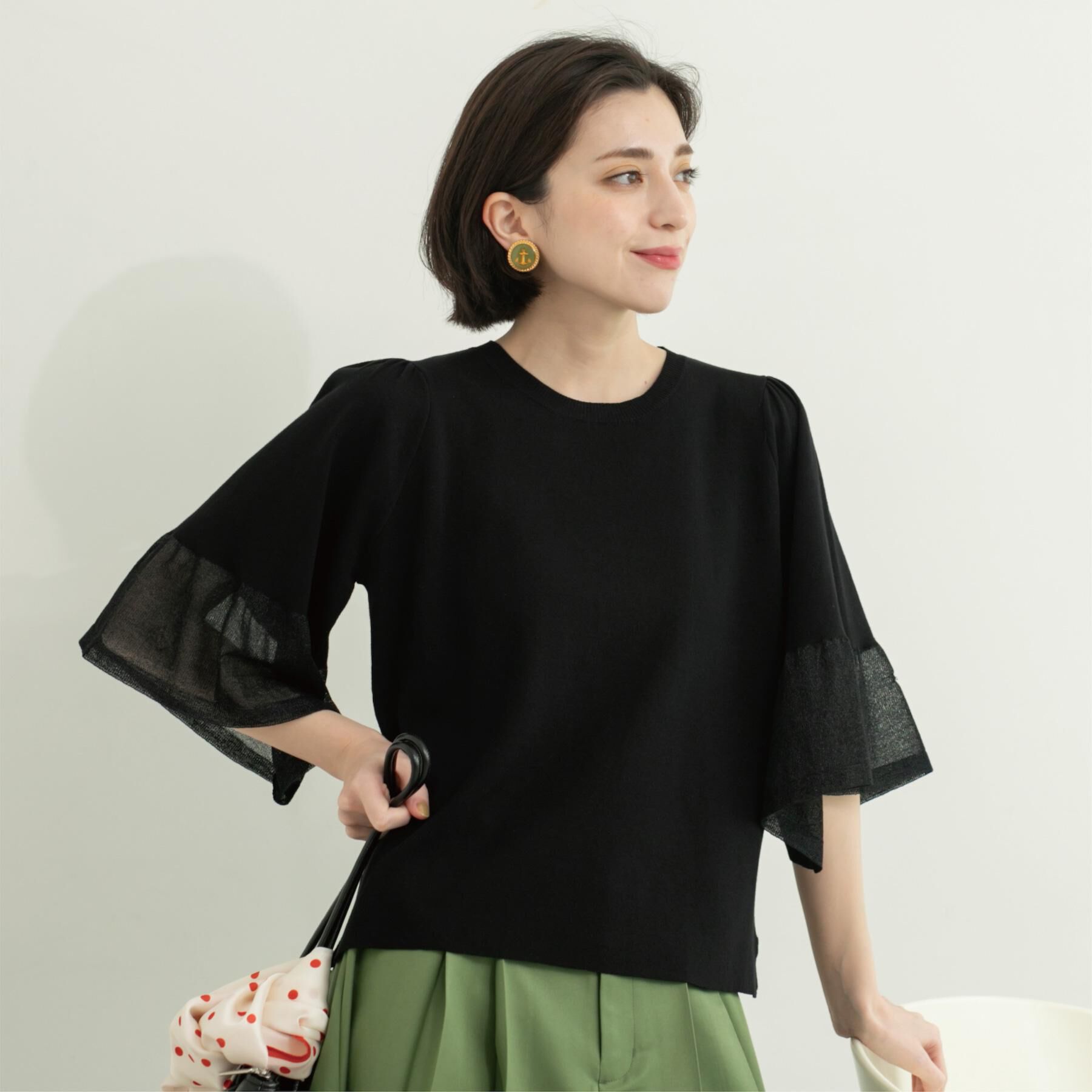 OPAQUE.CLIP「《5色展開》シアーフレアスリーブニット【洗濯機洗い可】」|ニット・セーター|