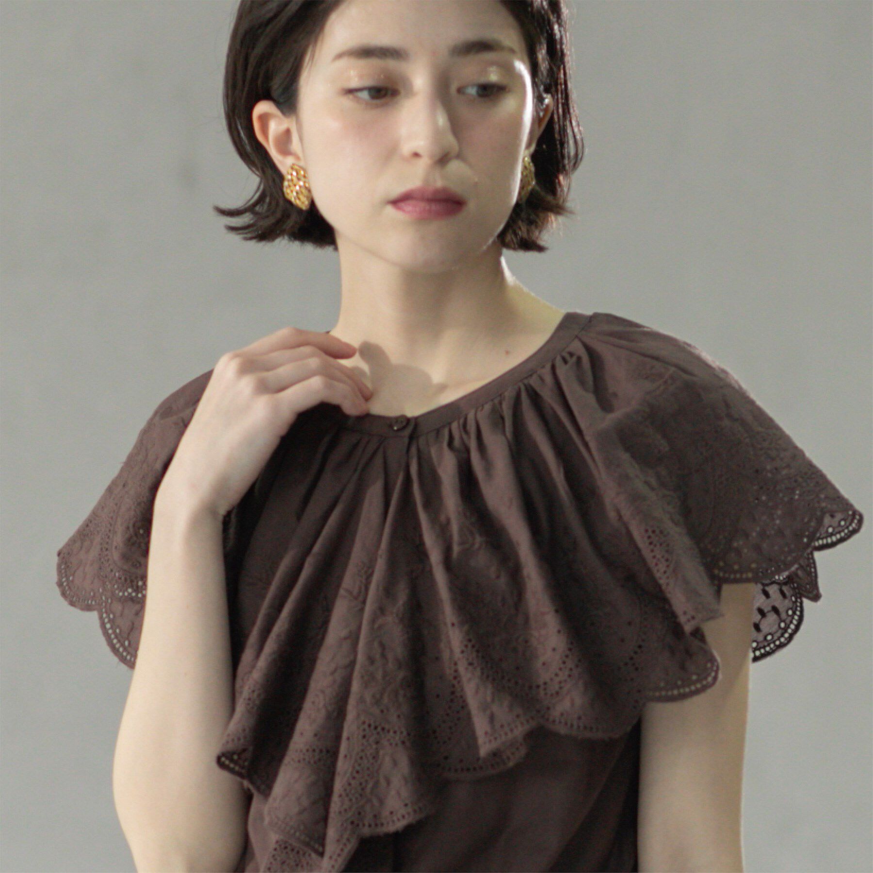 OPAQUE.CLIP「刺繍レースカラーブラウス」|シャツ・ブラウス|