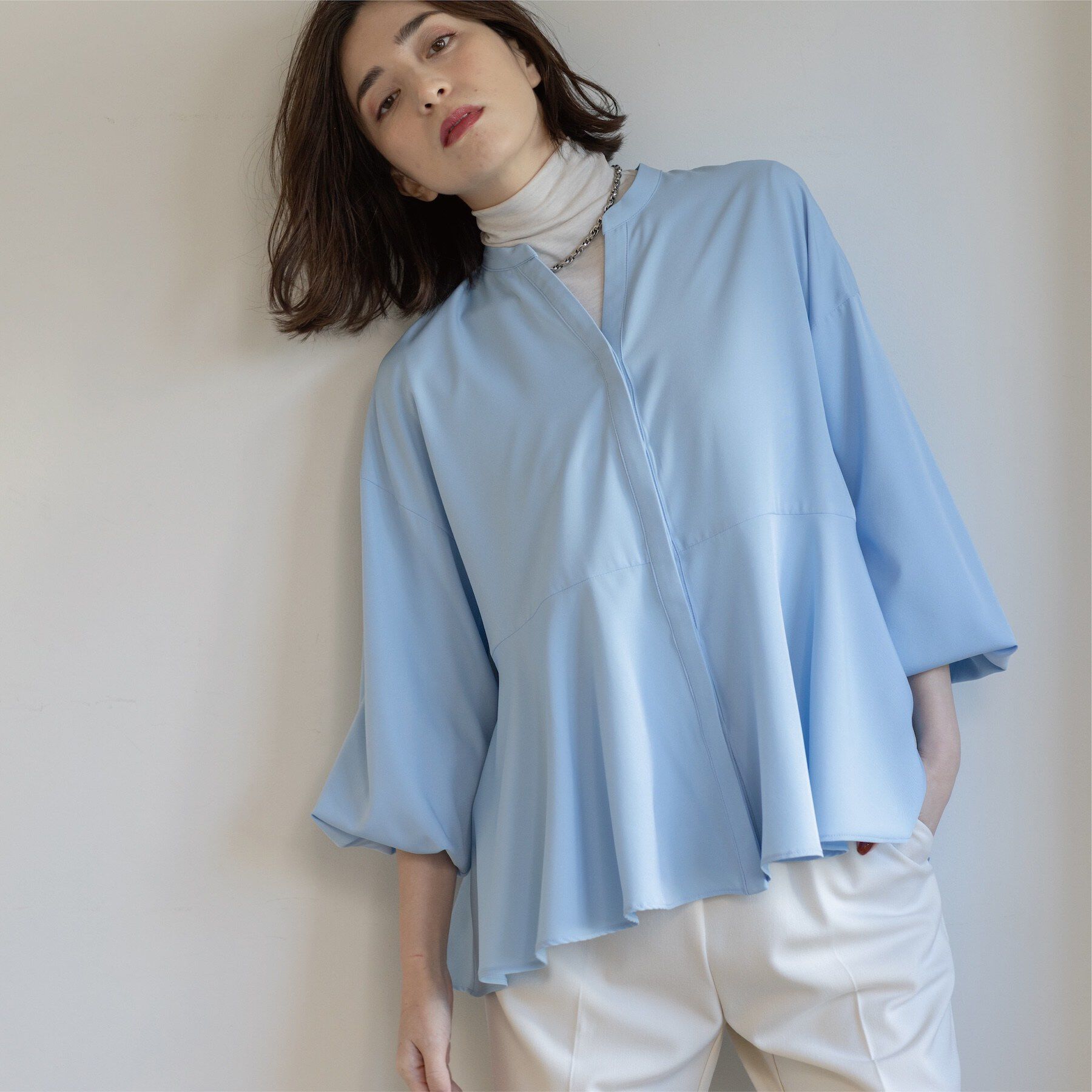 OPAQUE.CLIP「バイカラーアソート ペプラム前あきブラウス」|シャツ・ブラウス|