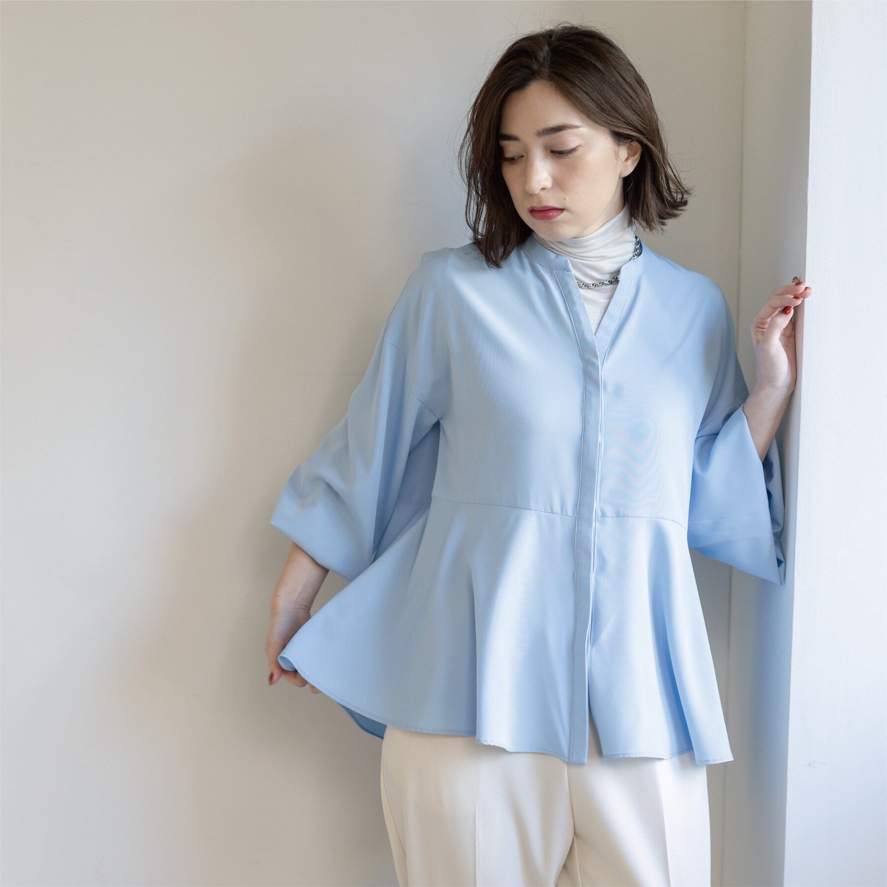 OPAQUE.CLIP「バイカラーアソート ペプラム前あきブラウス」|シャツ・ブラウス|