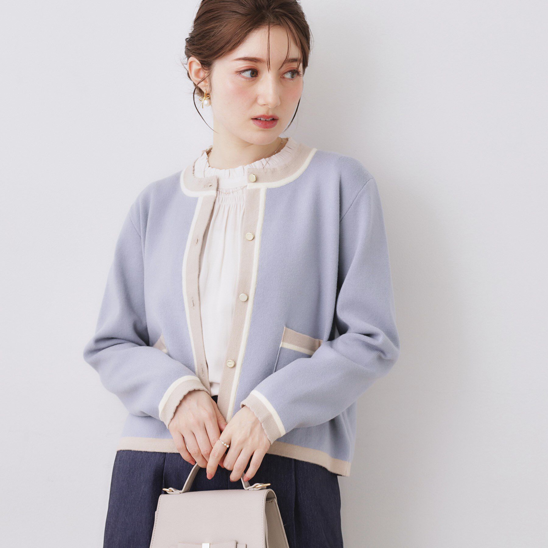 Couture broach「【ハレの日・通勤・着映え】配色 総針カーディガン」|カーディガン|