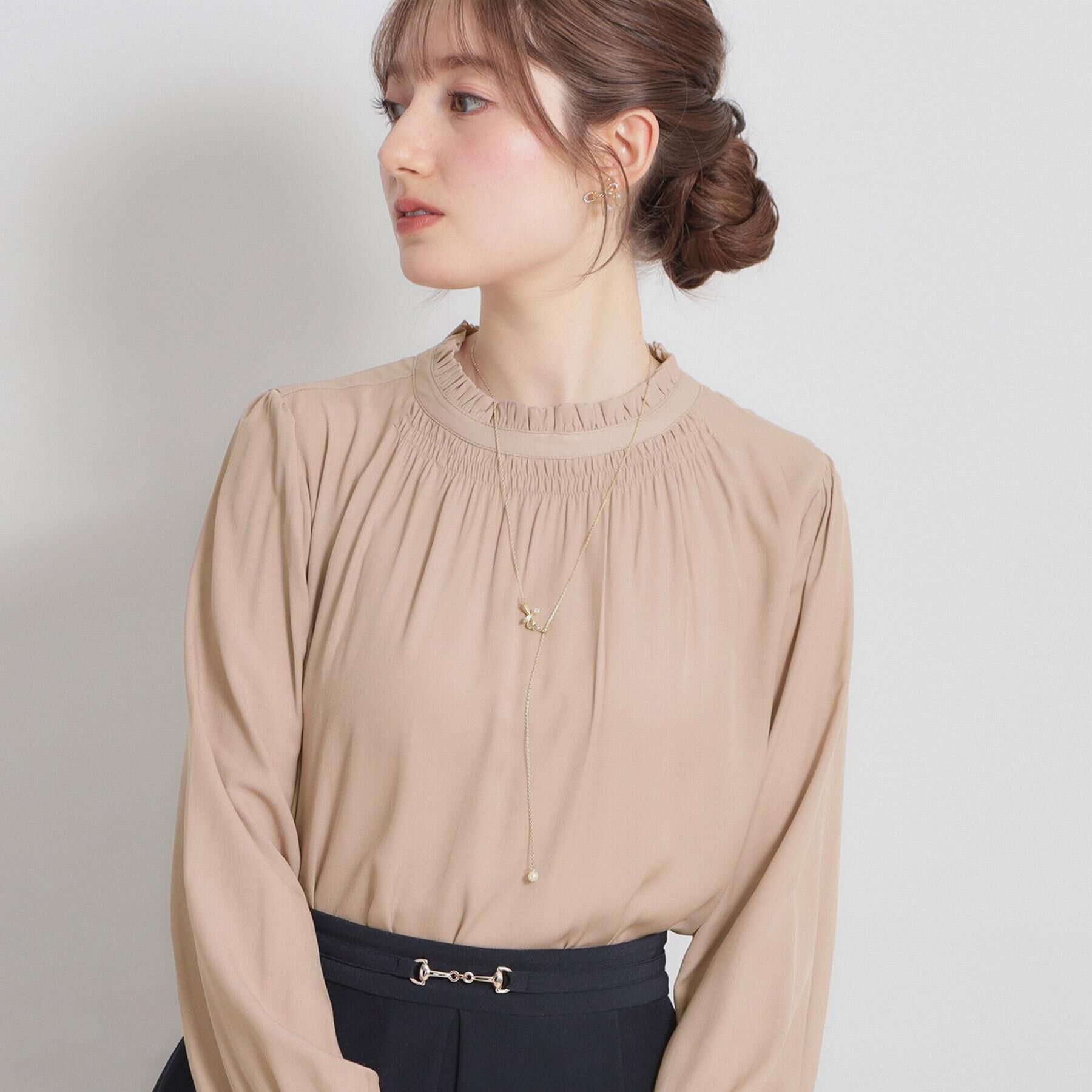 Couture broach「【前後2WAY・洗える】RTピケ リボン ブラウス」|シャツ・ブラウス|ピンクベージュ(05