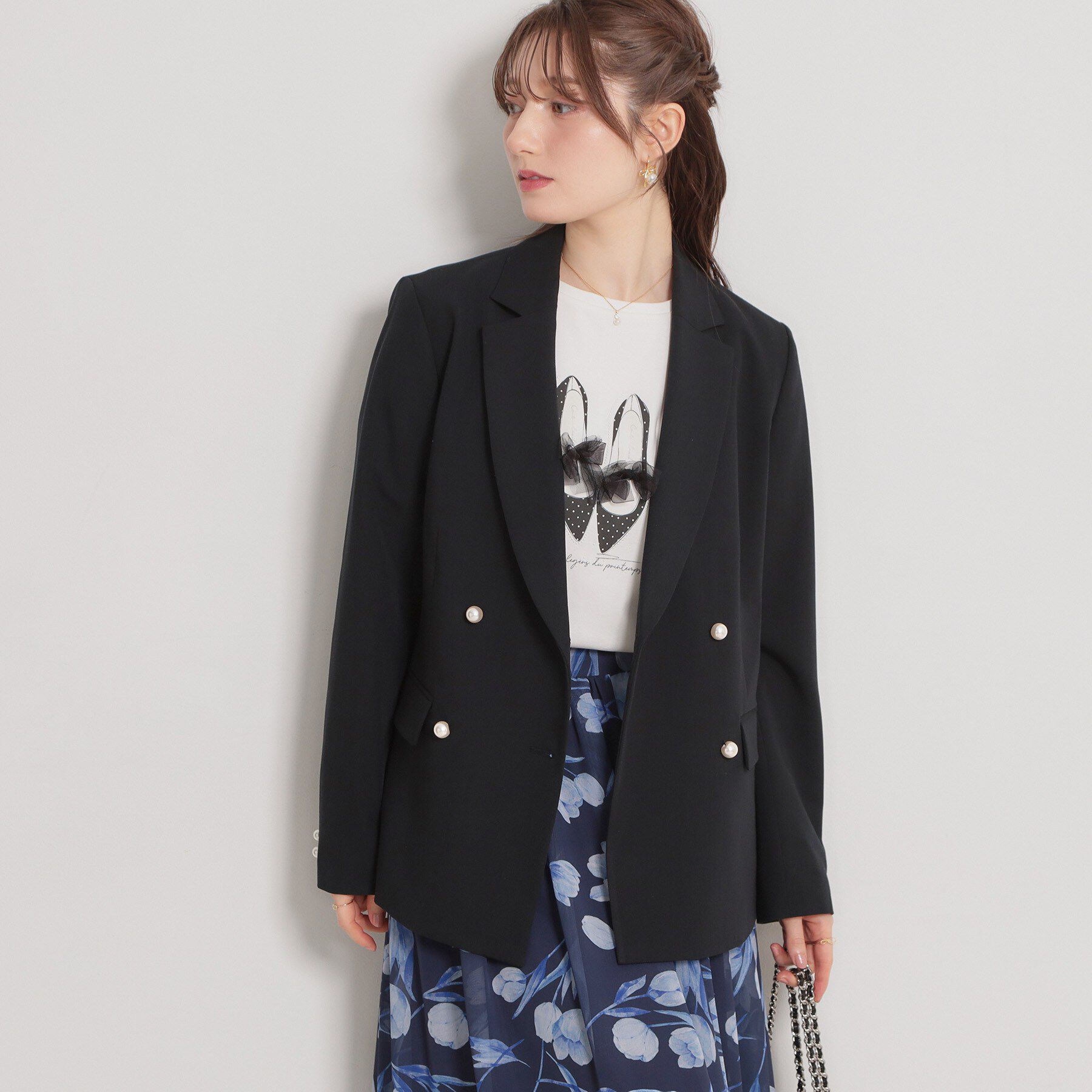 Couture broach「【洗える・通勤】パール調ボタン テーラードジャケット」|テーラードジャケット|