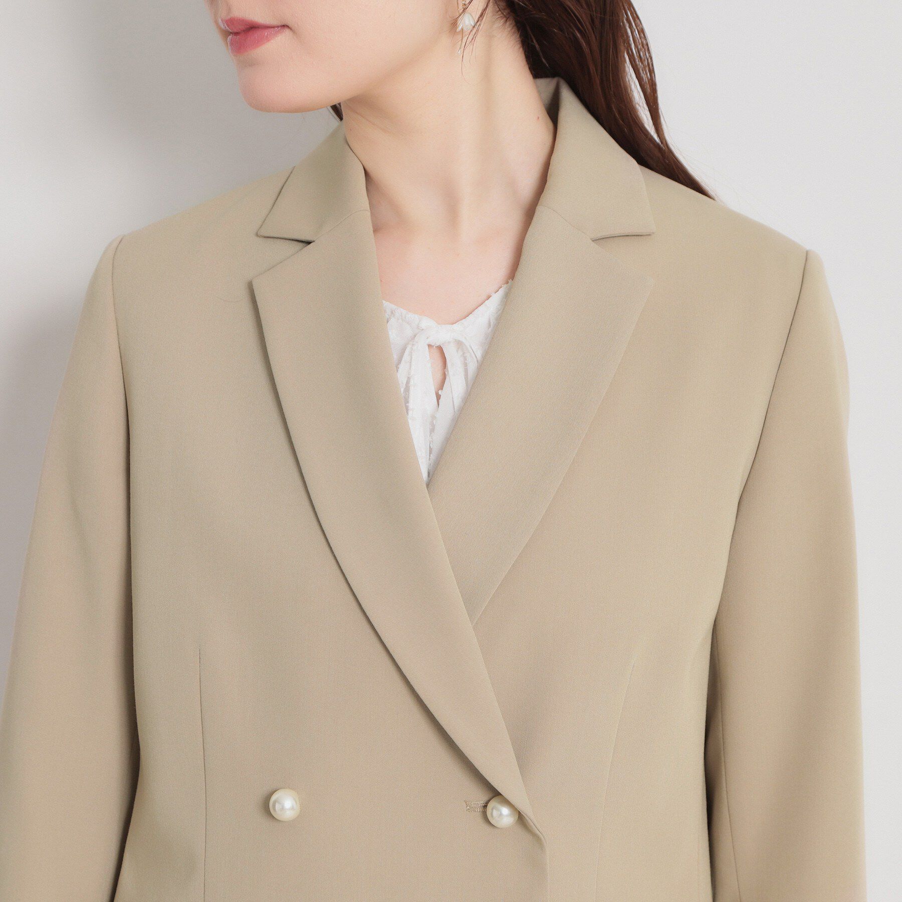Couture broach「【洗える・通勤】パール調ボタン テーラードジャケット」|テーラードジャケット|