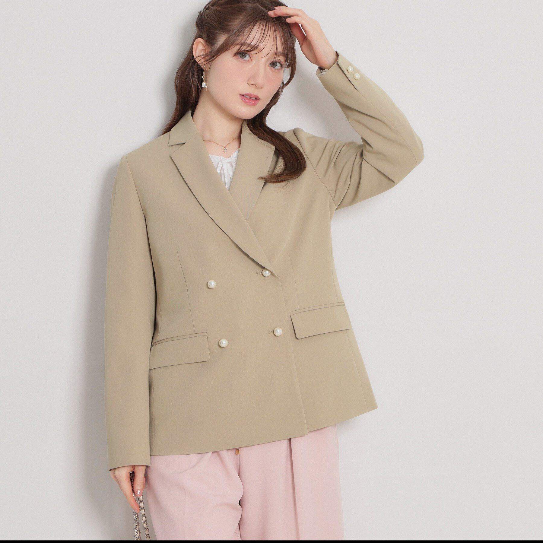 Couture broach「【洗える・通勤】パール調ボタン テーラードジャケット」|テーラードジャケット|