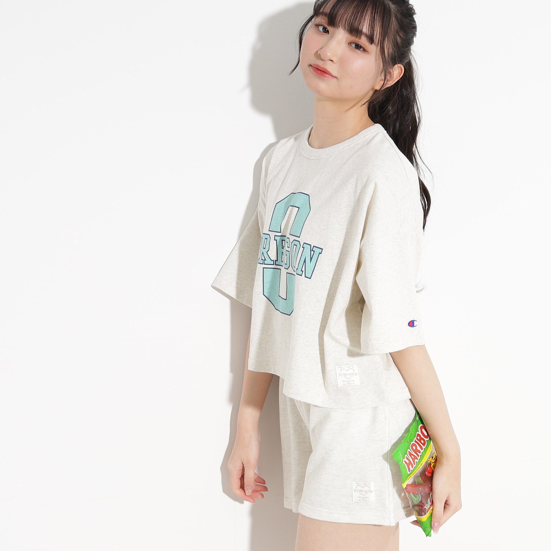 PINK-latte「◆【Champion/チャンピオン】コラボ 短丈Tシャツ」|Tシャツ・カットソー|