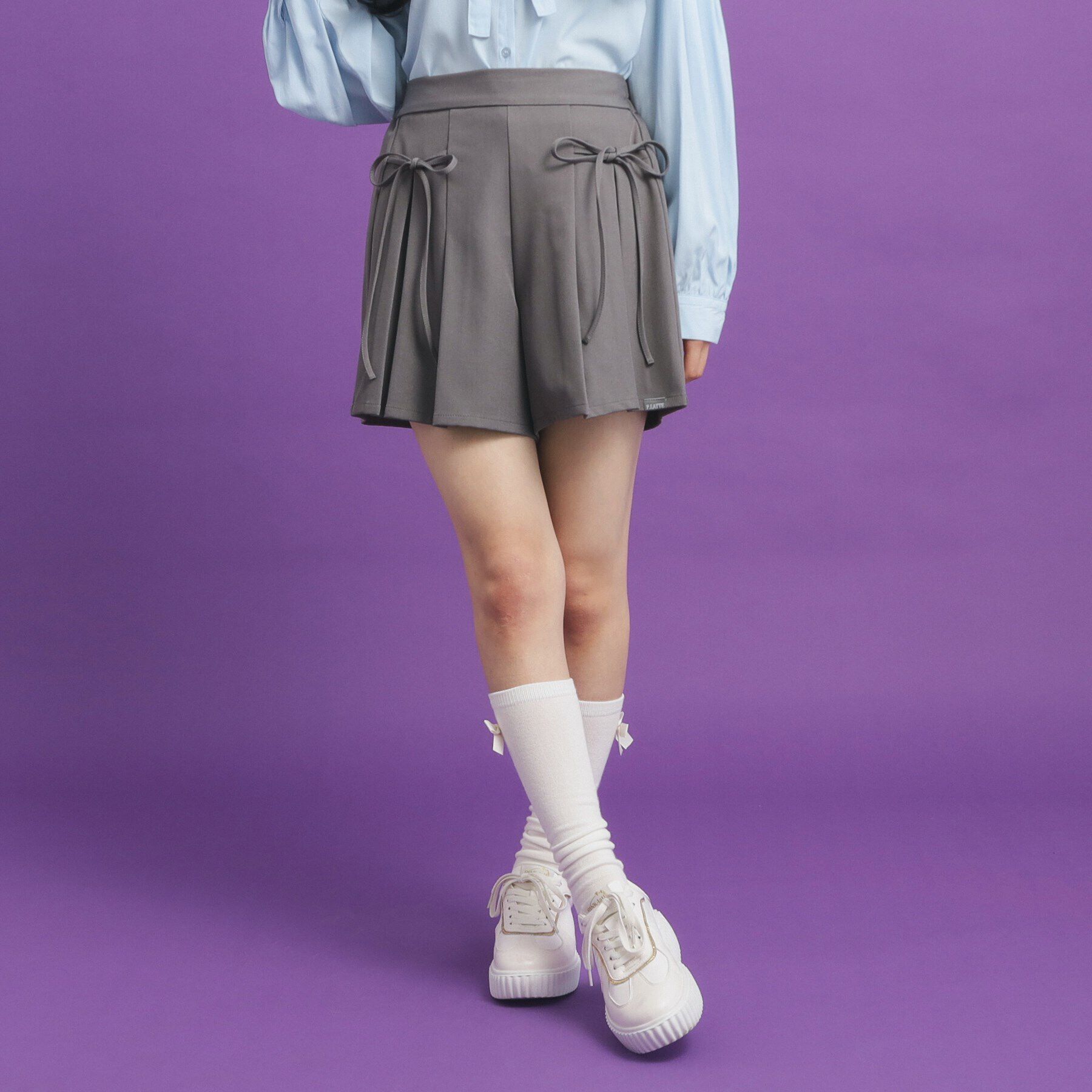 PINK-latte「リボンキュロットパンツ」|キュロット|グレー(012)